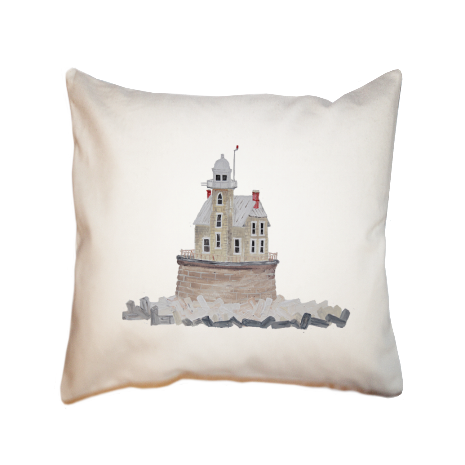 race rock lighthouse square pillow