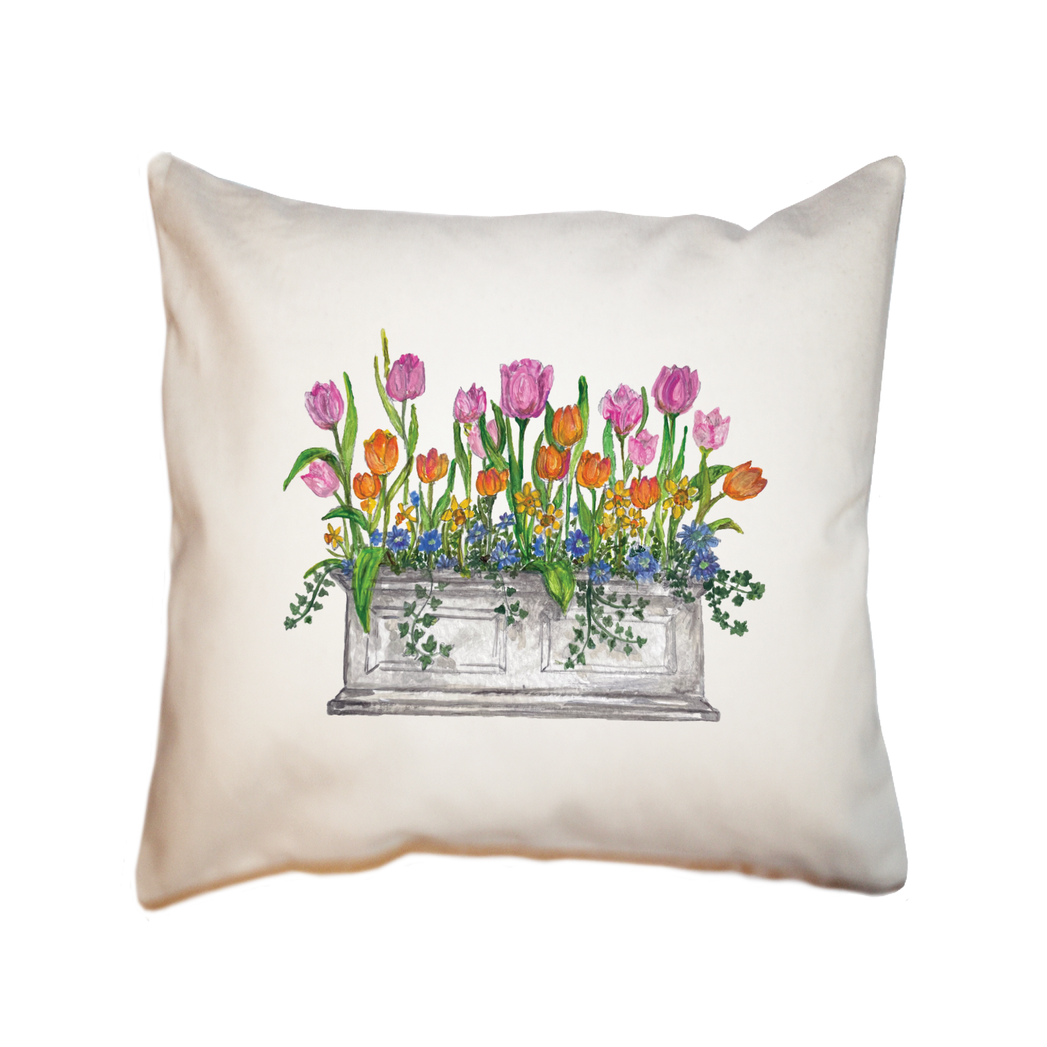 tulips in window box square pillow