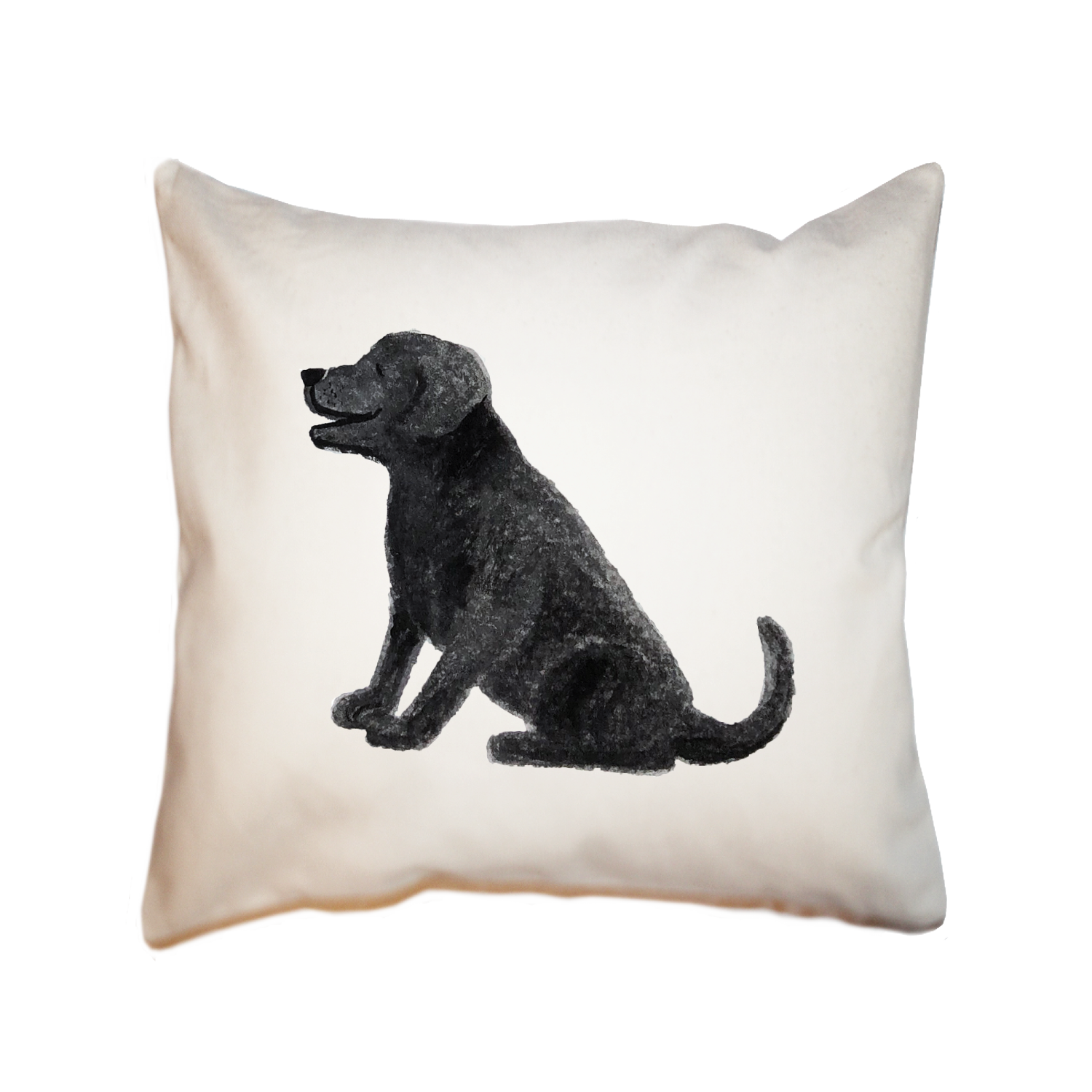 black dog sitting square pillow