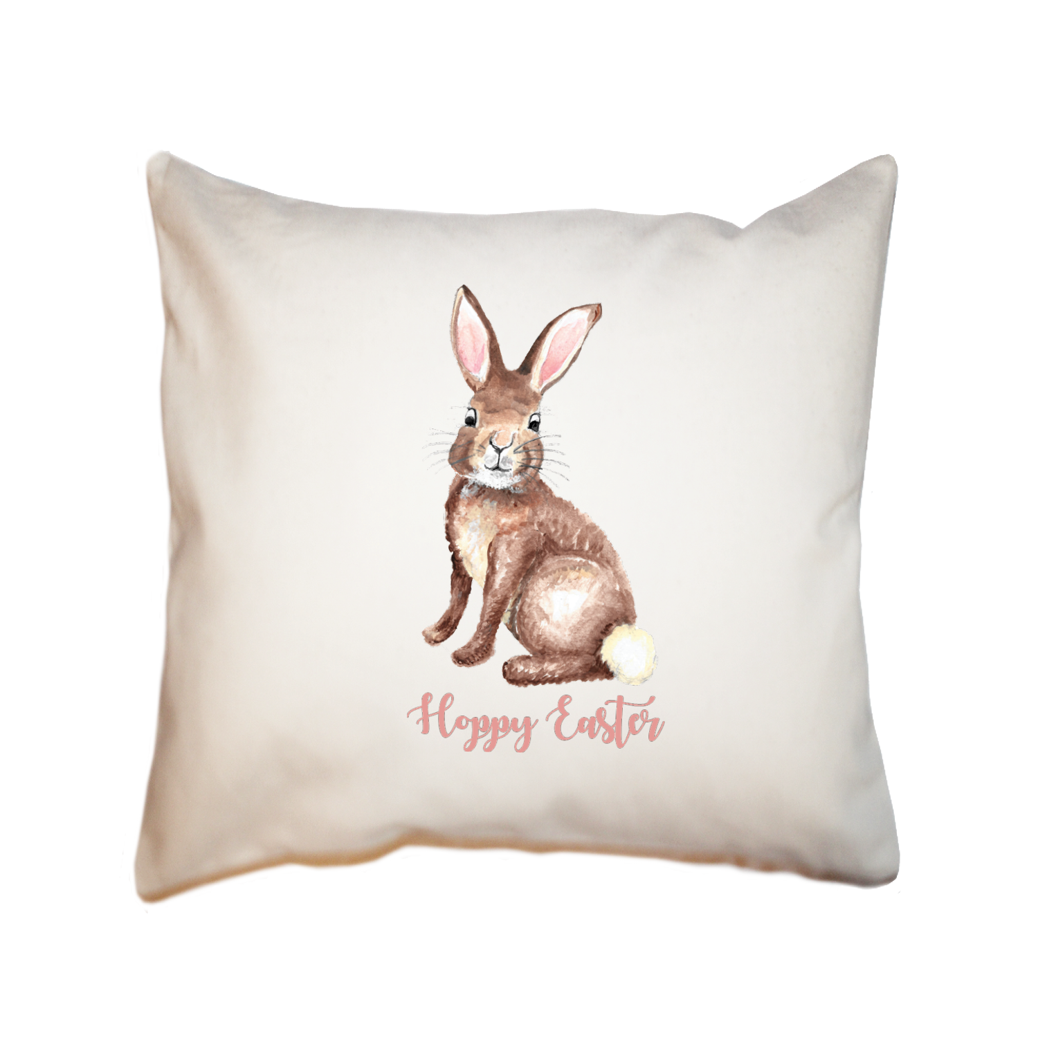 brown bunny with hoppy easter square pillow