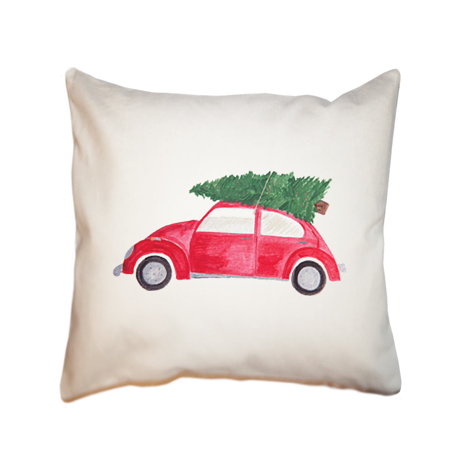 red vw with tree square pillow