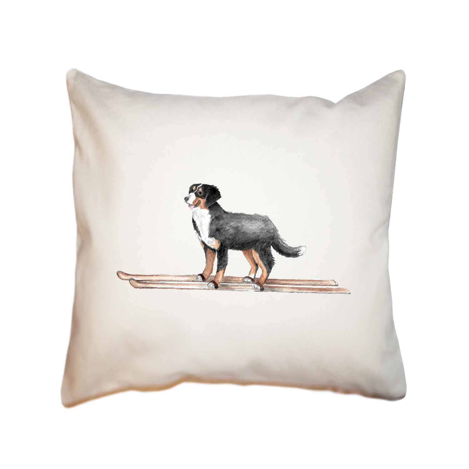 bernese on skis square pillow