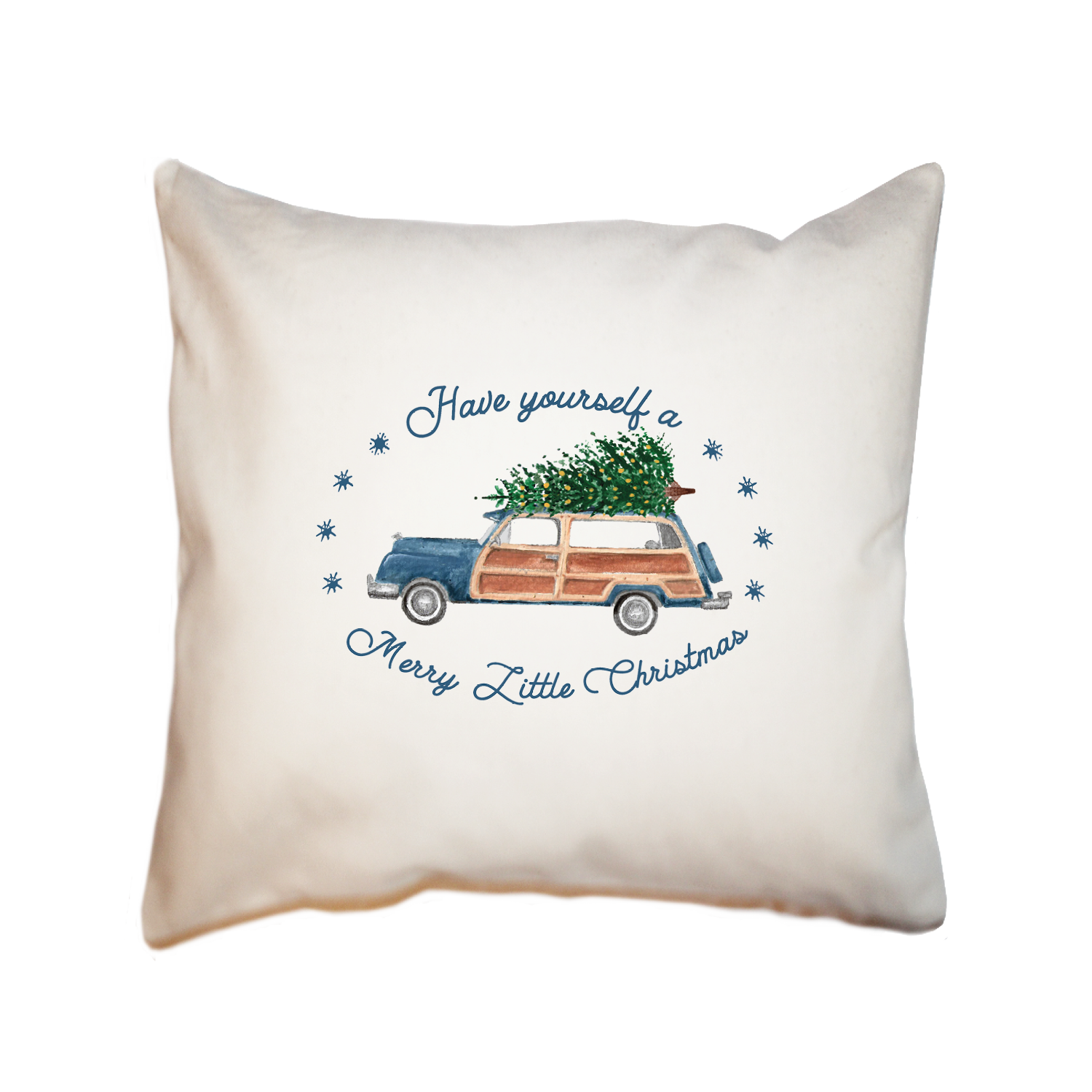 navy woody merry christmas square pillow