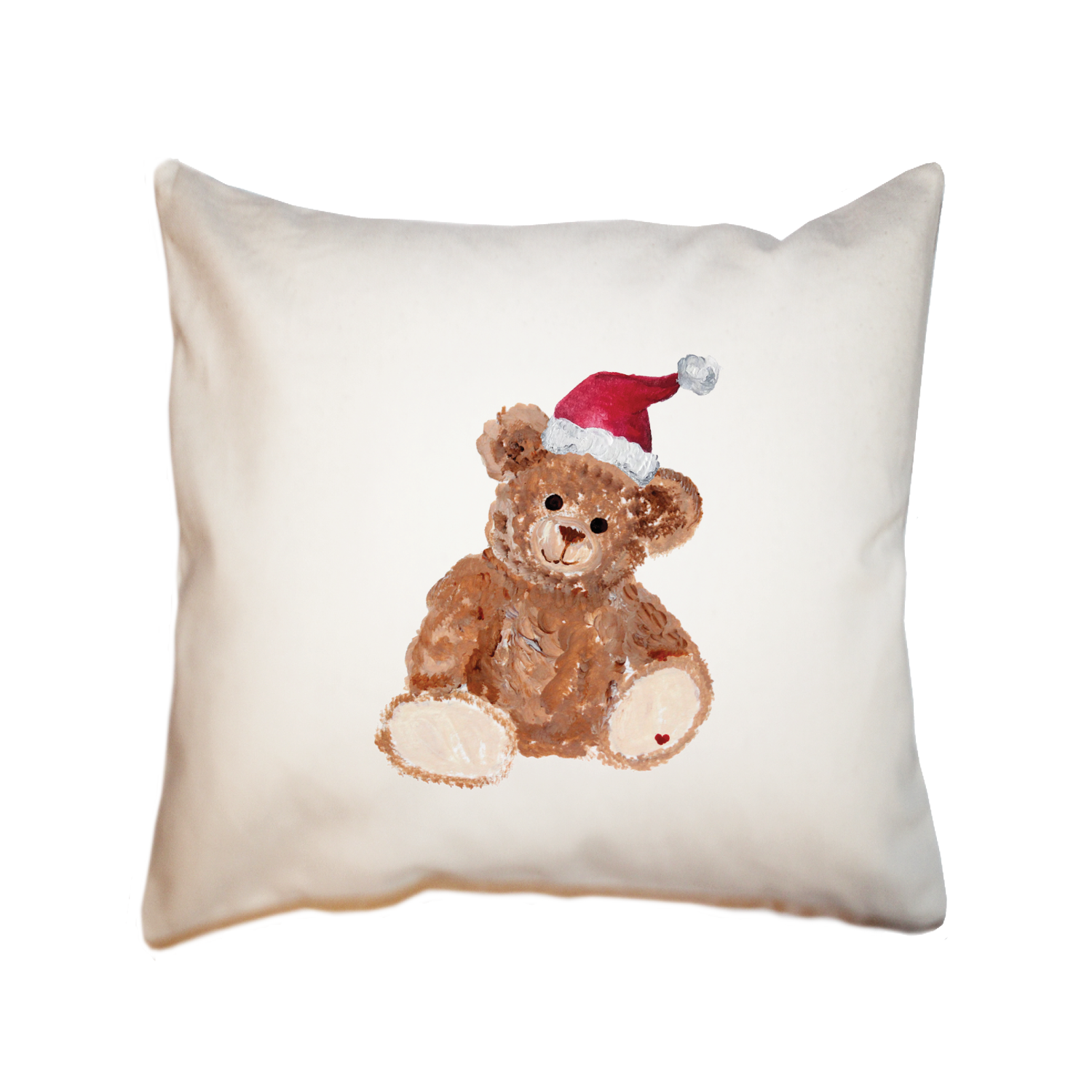 teddy in santa hat square pillow