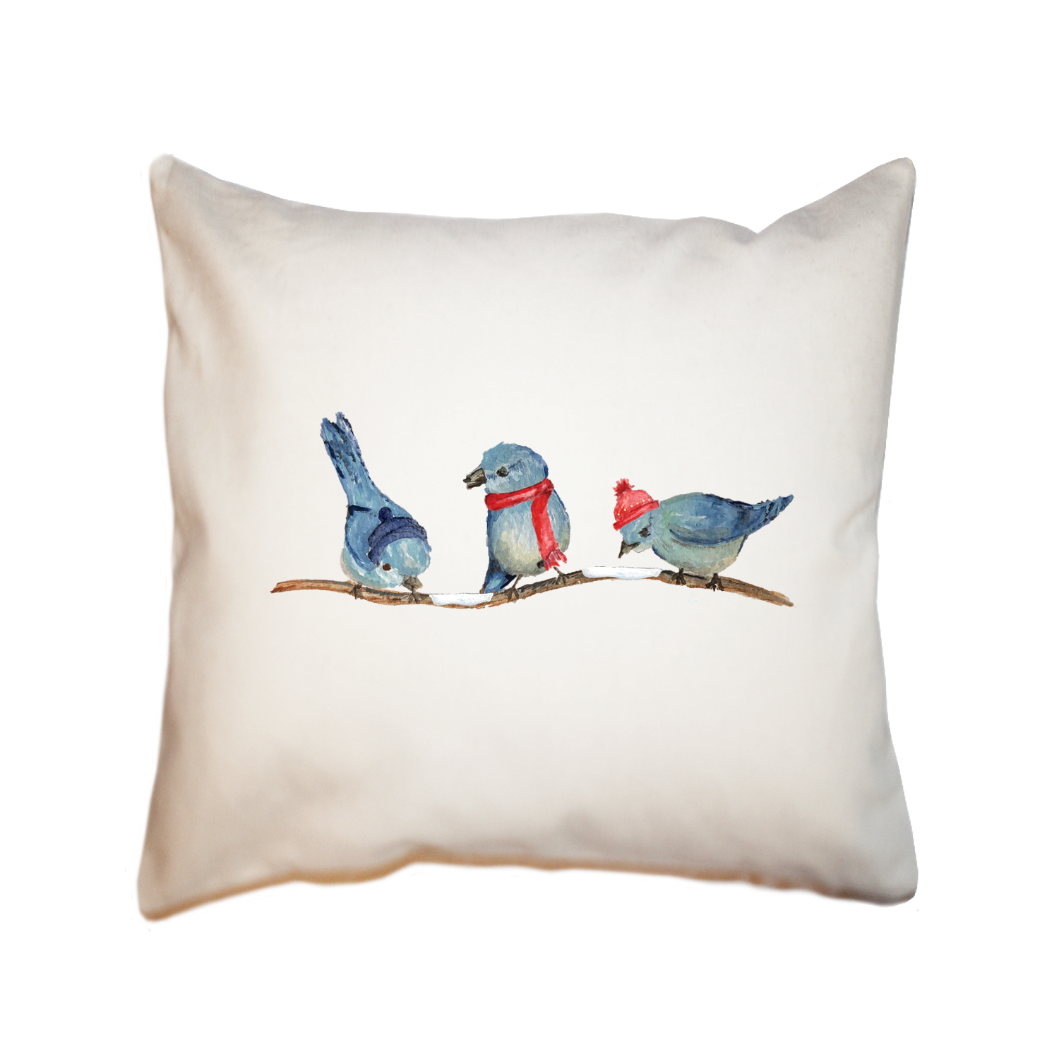 three bluebirds winter square pillow