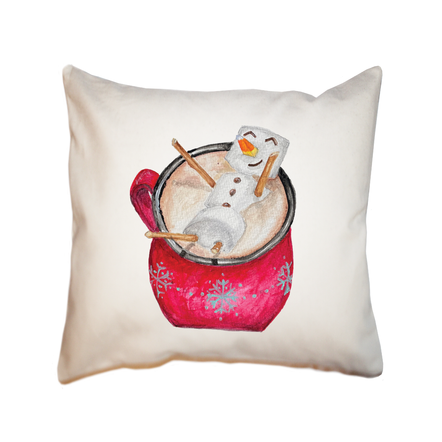 hot cocoa with snowman square pillow