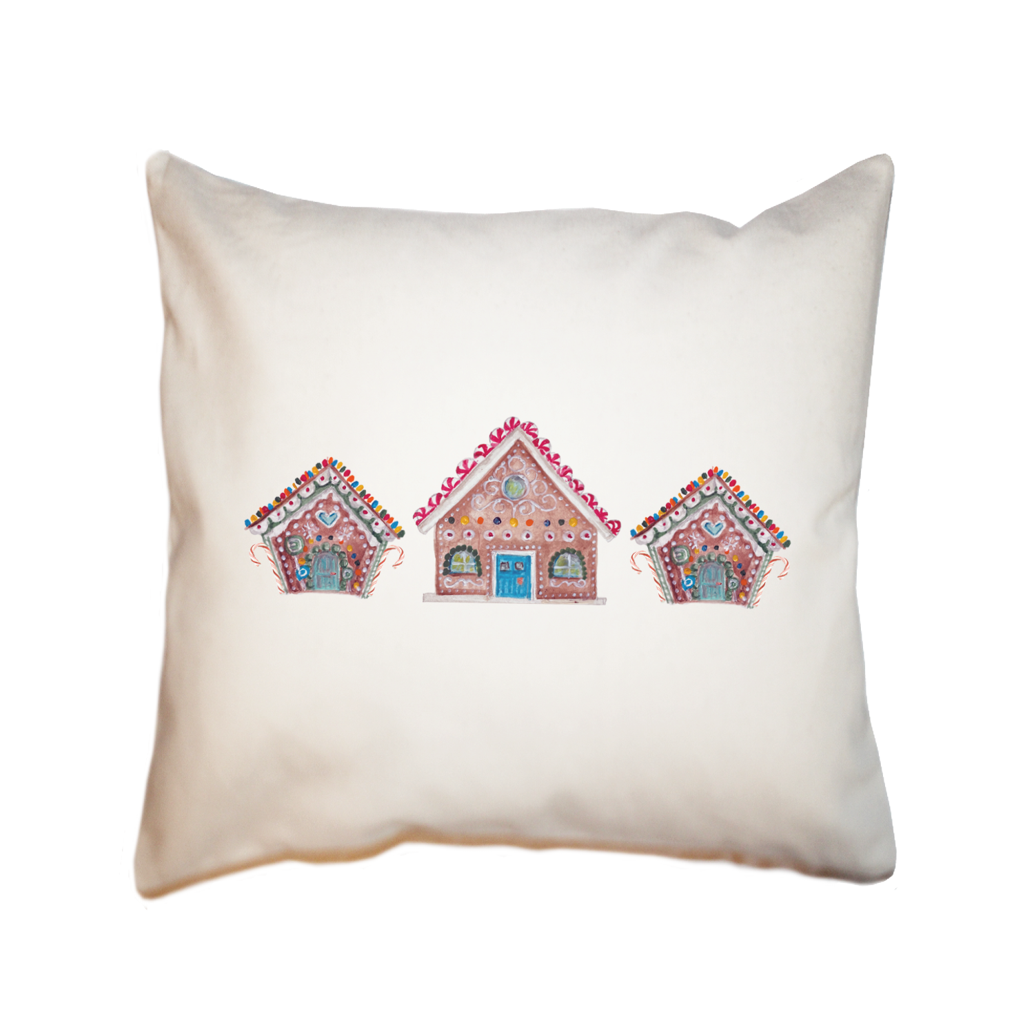 three gingerbread houses square pillow