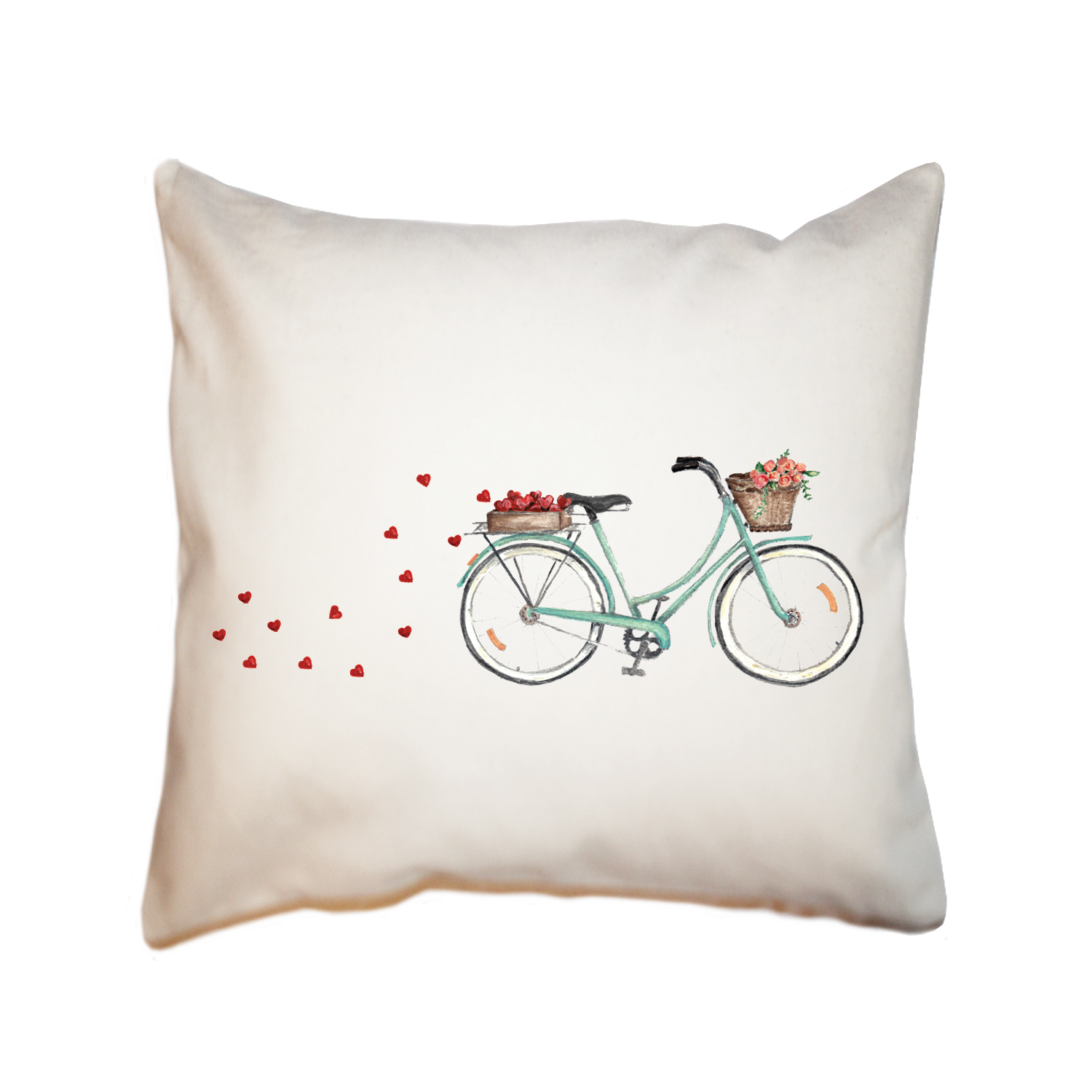 seafoam bike with hearts + roses square pillow