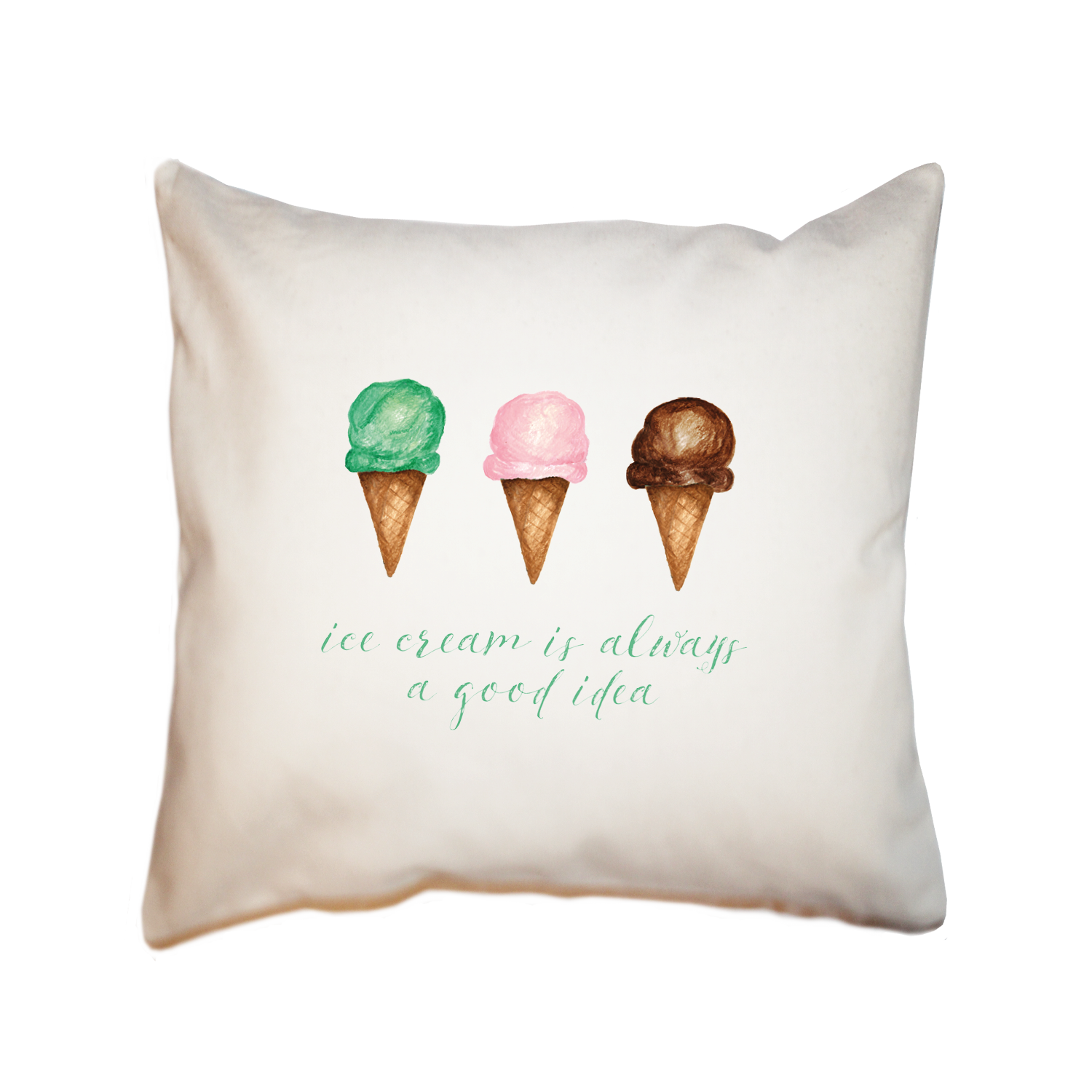 ice cream good idea green text square pillow