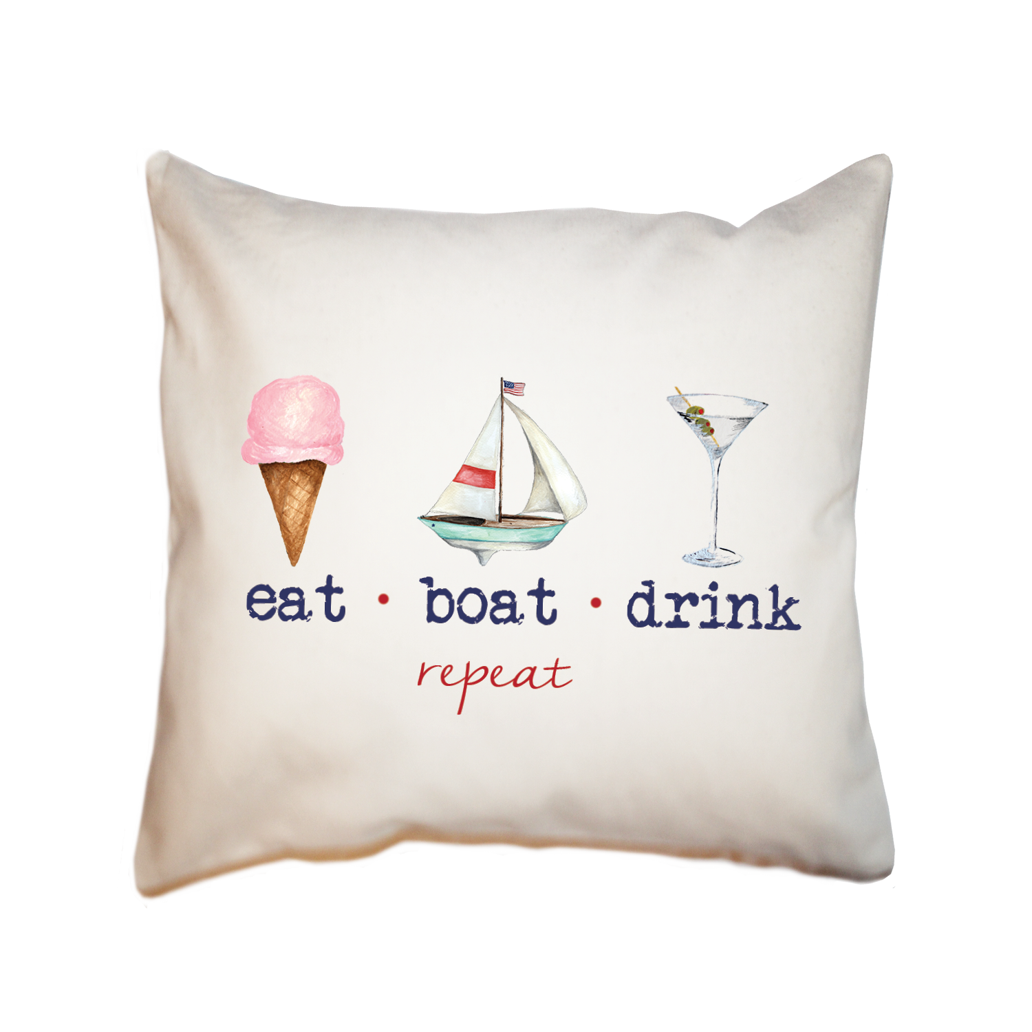 eat boat drink repeat square pillow