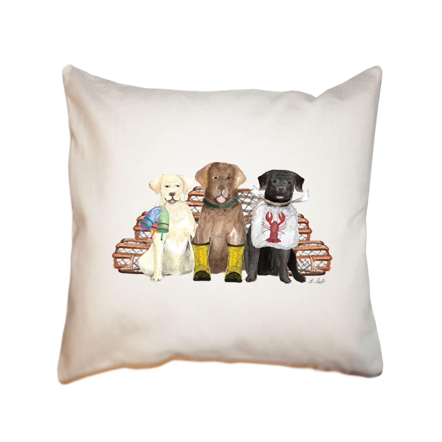 three labs lobster square pillow