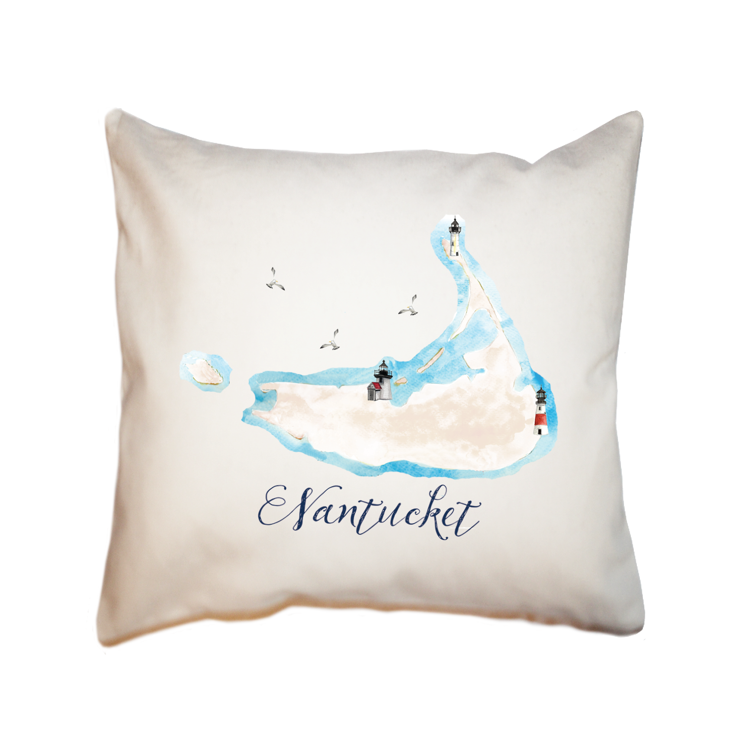 nantucket map with three lighthouses square pillow