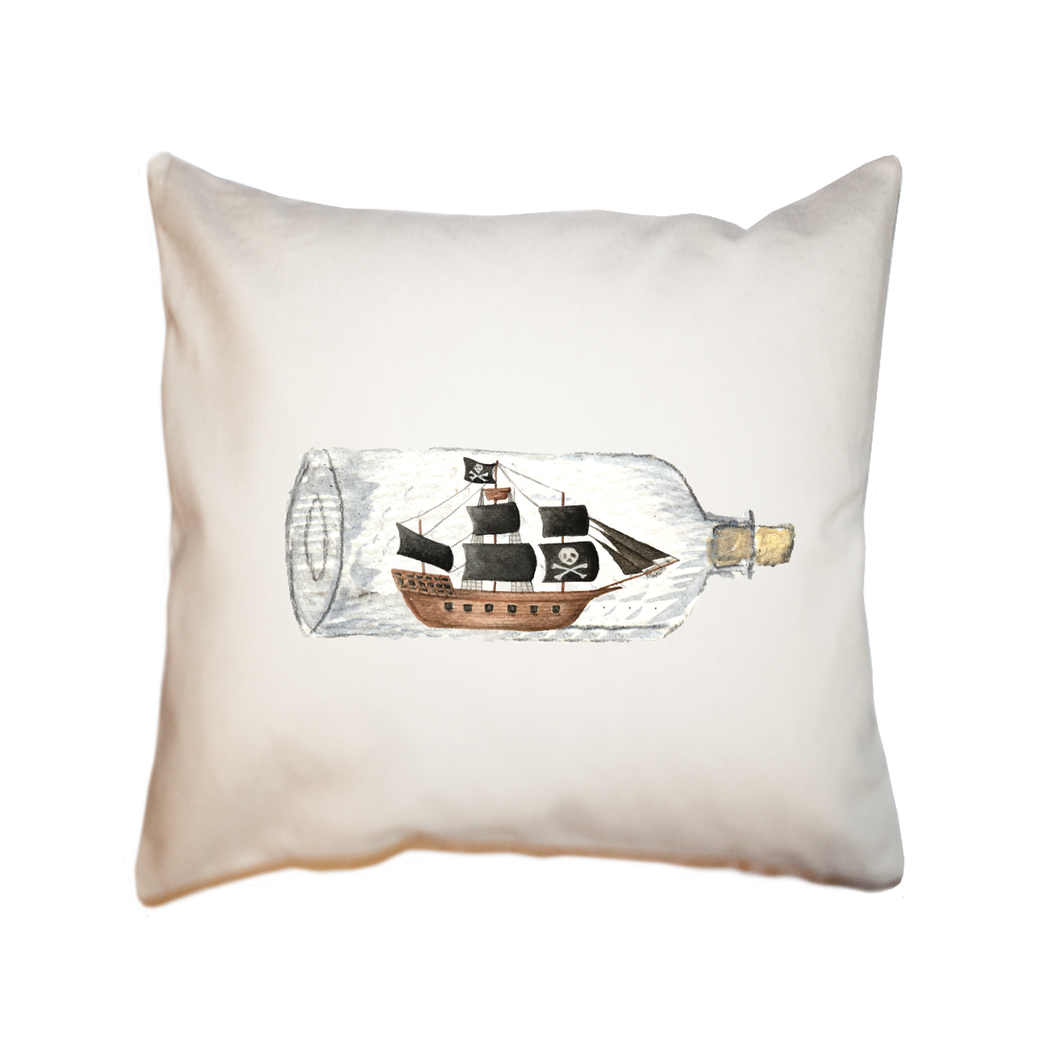 pirate ship in a bottle square pillow