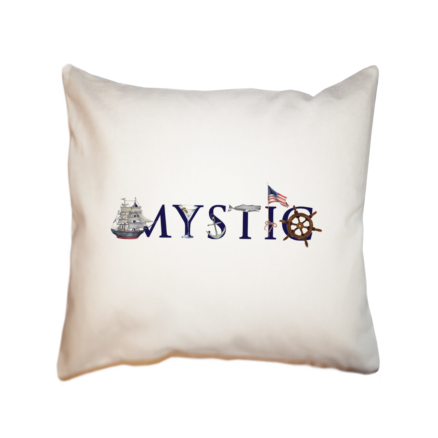 mystic with martini and flag square pillow