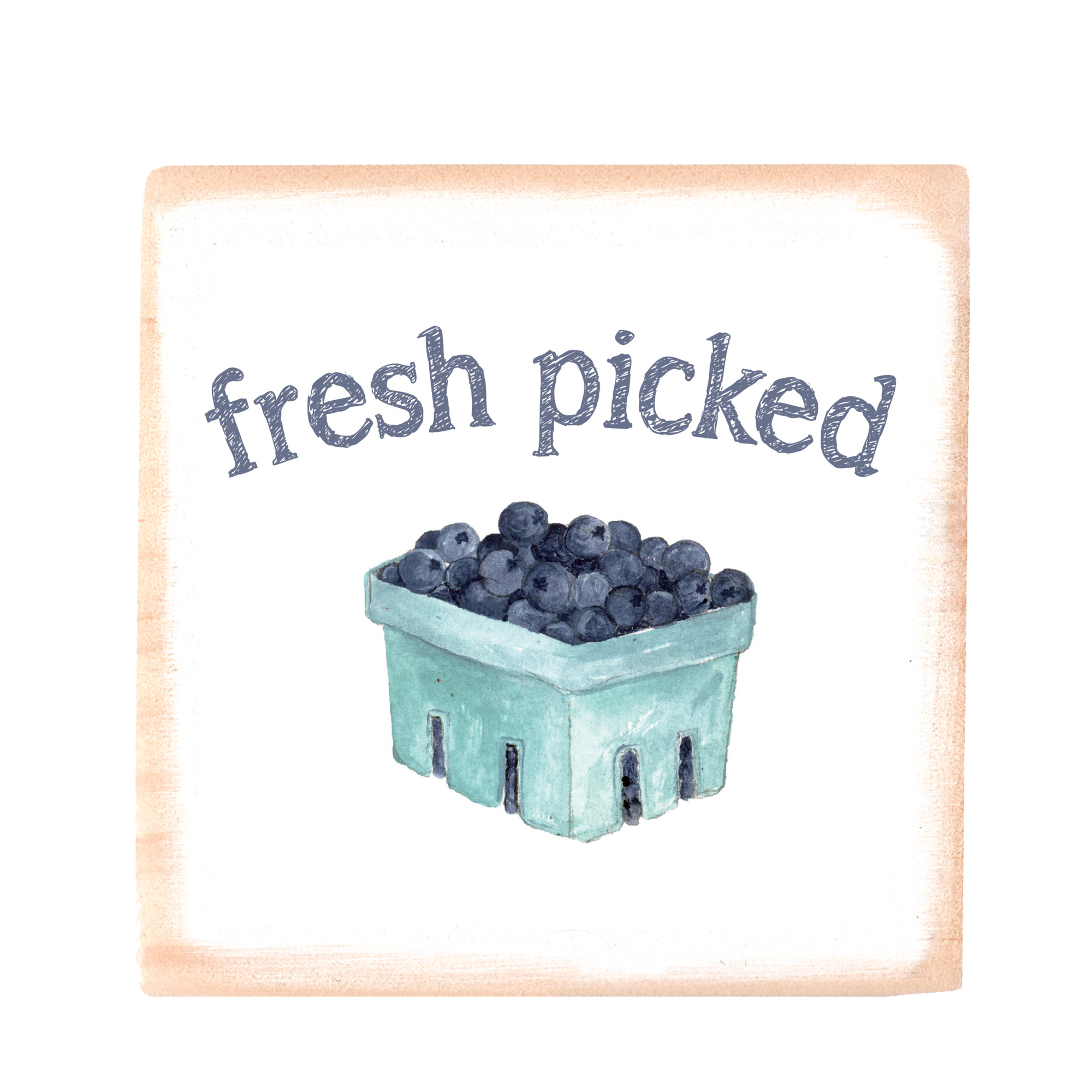 fresh blueberries square wood block