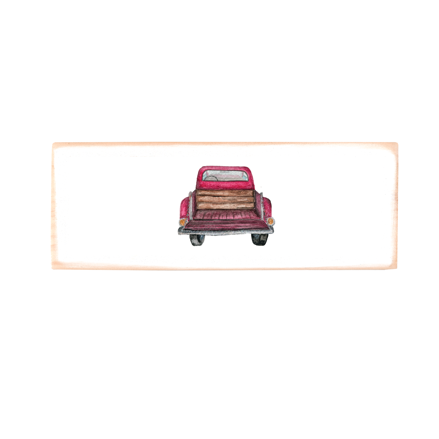 red pick up tailgate down wood block rectangle
