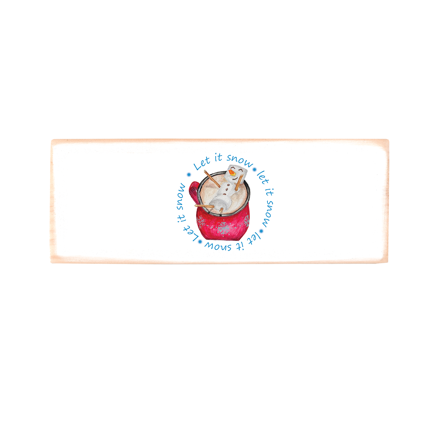 cocoa with snowman let it snow wood block rectangle