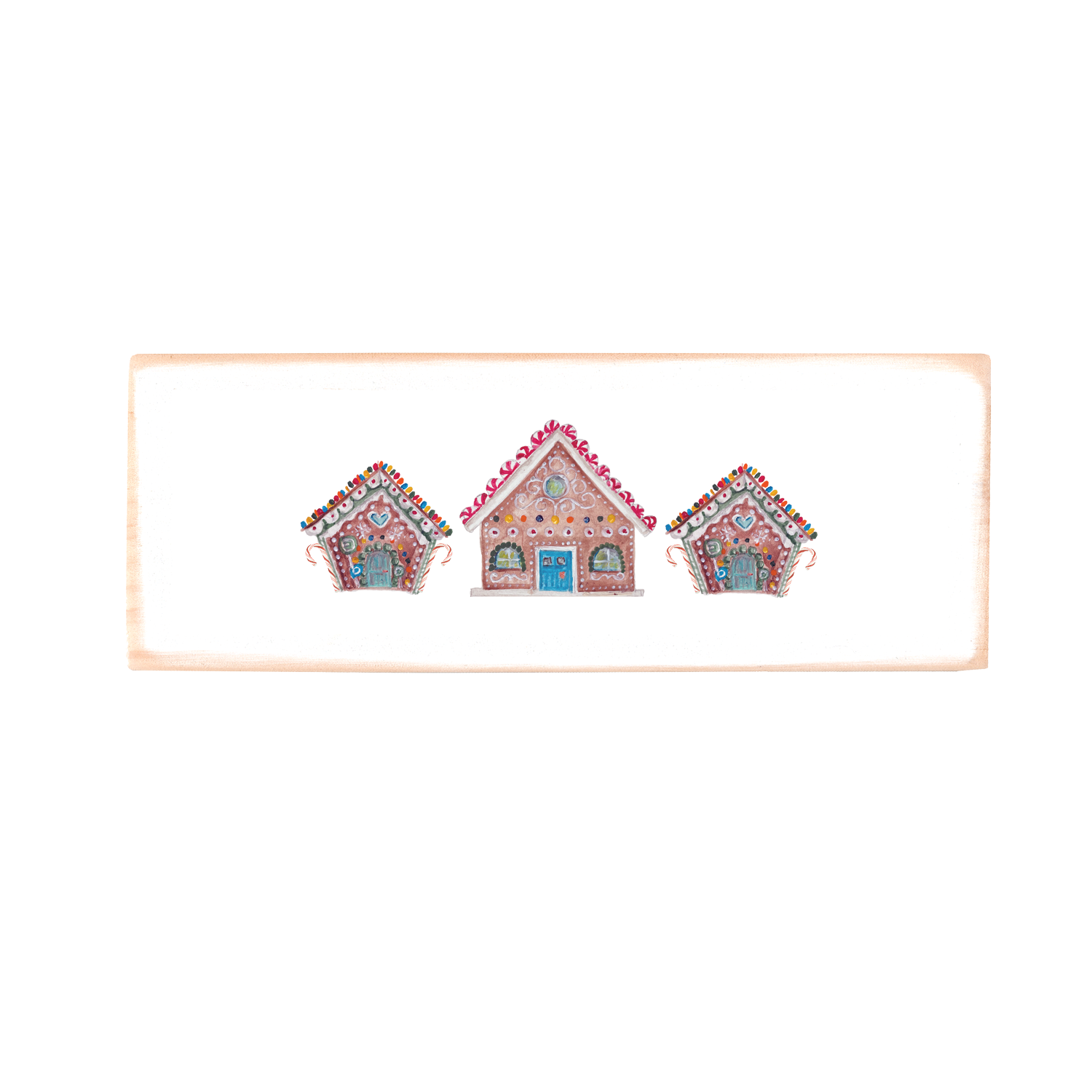 three gingerbread houses wood block rectangle