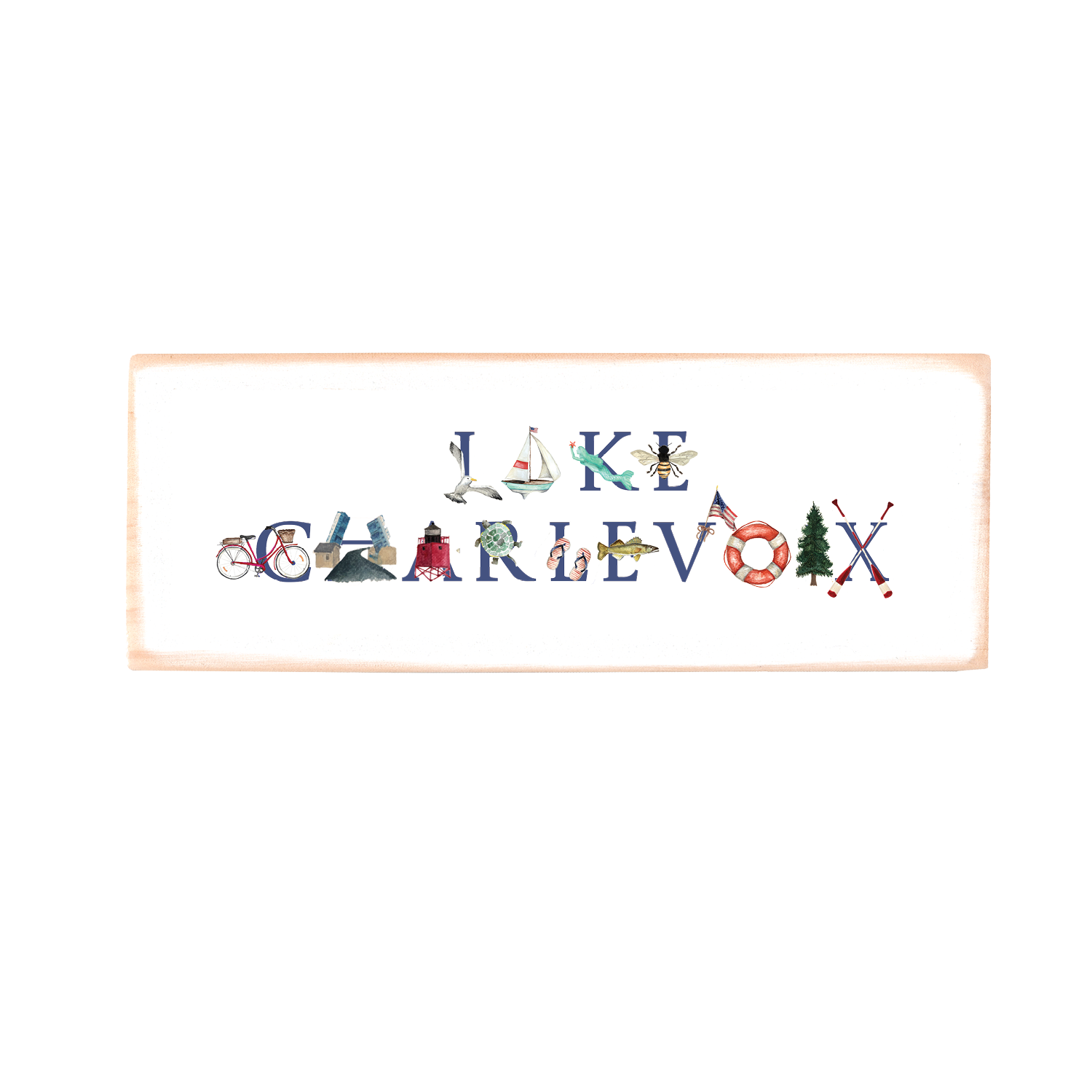 lake charlevoix rectangle wood block