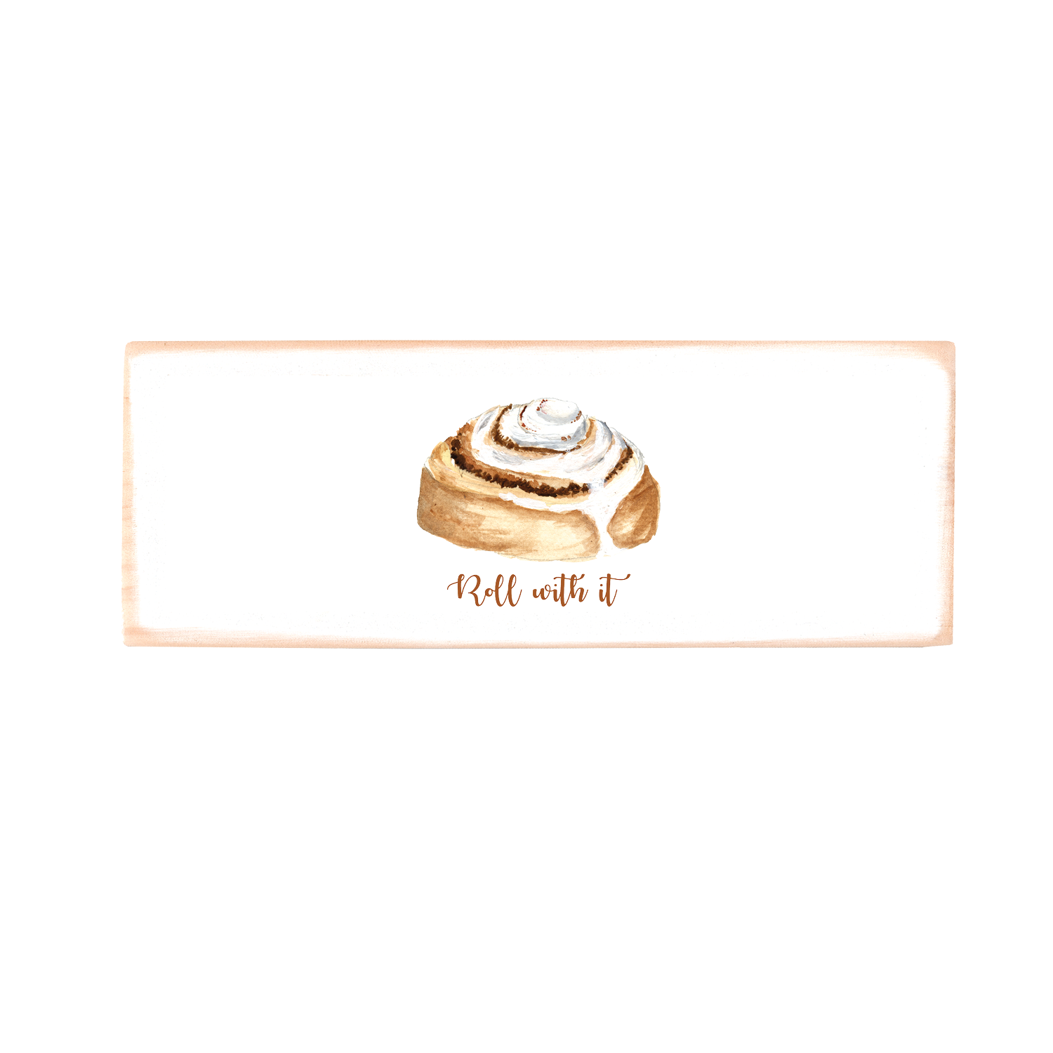 roll with it cinnamon bun wood block rectangle
