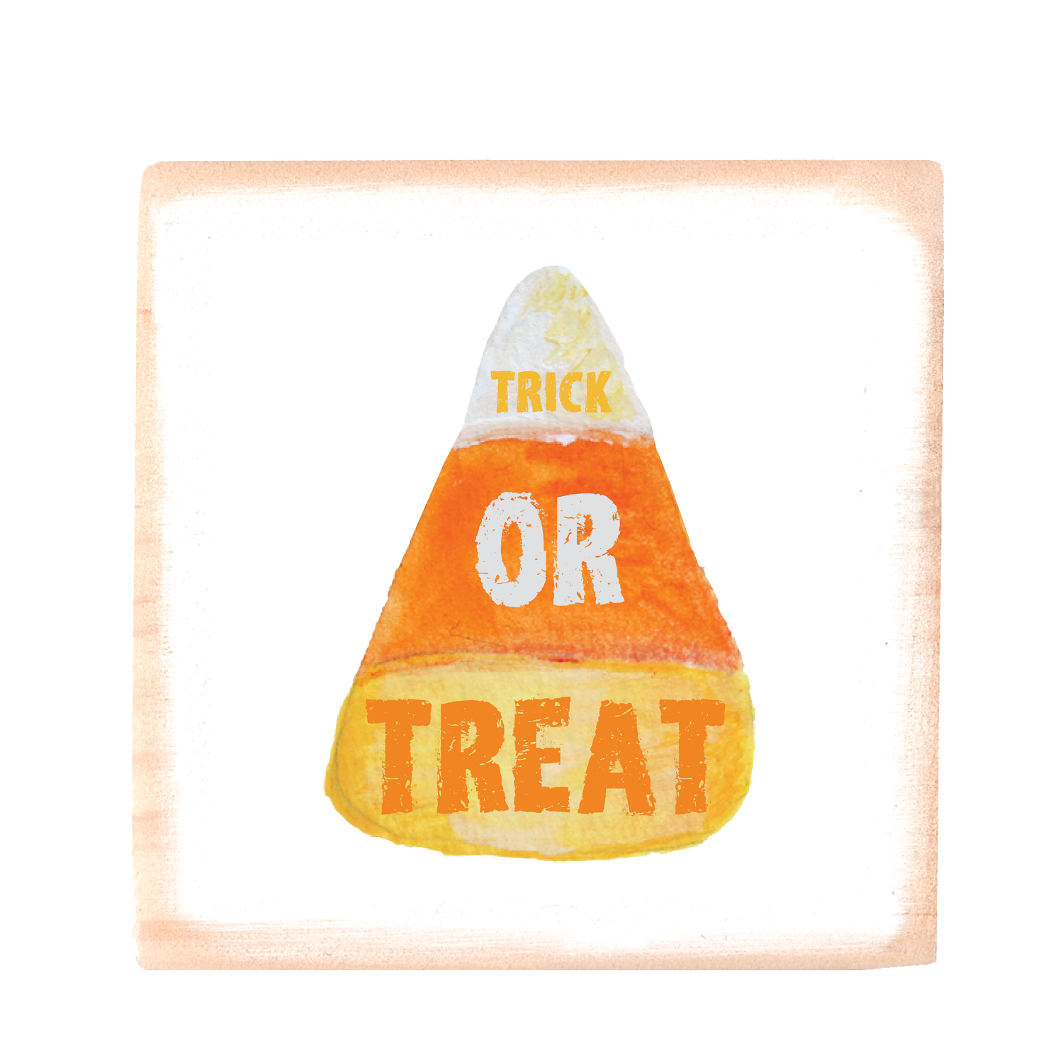 candy corn trick or treat square wood block