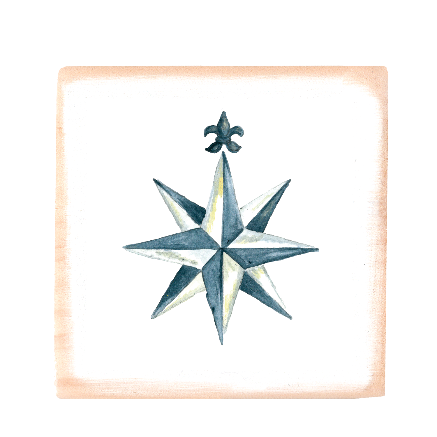 compass rose navy square wood block