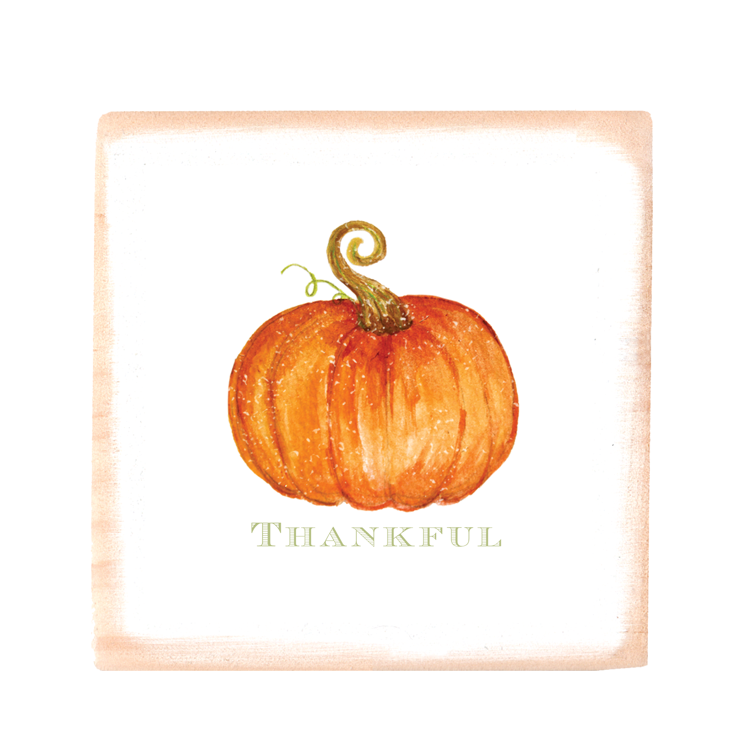 thankful pumpkin square wood block