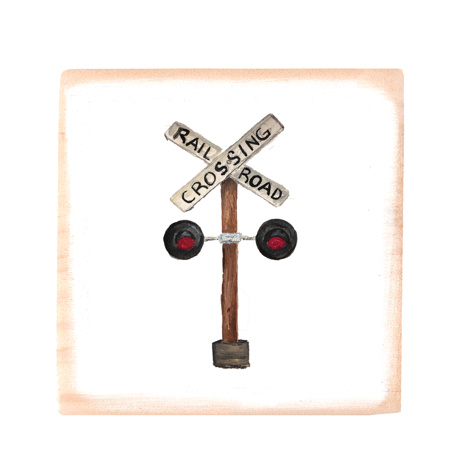 railroad crossing sign square wood block