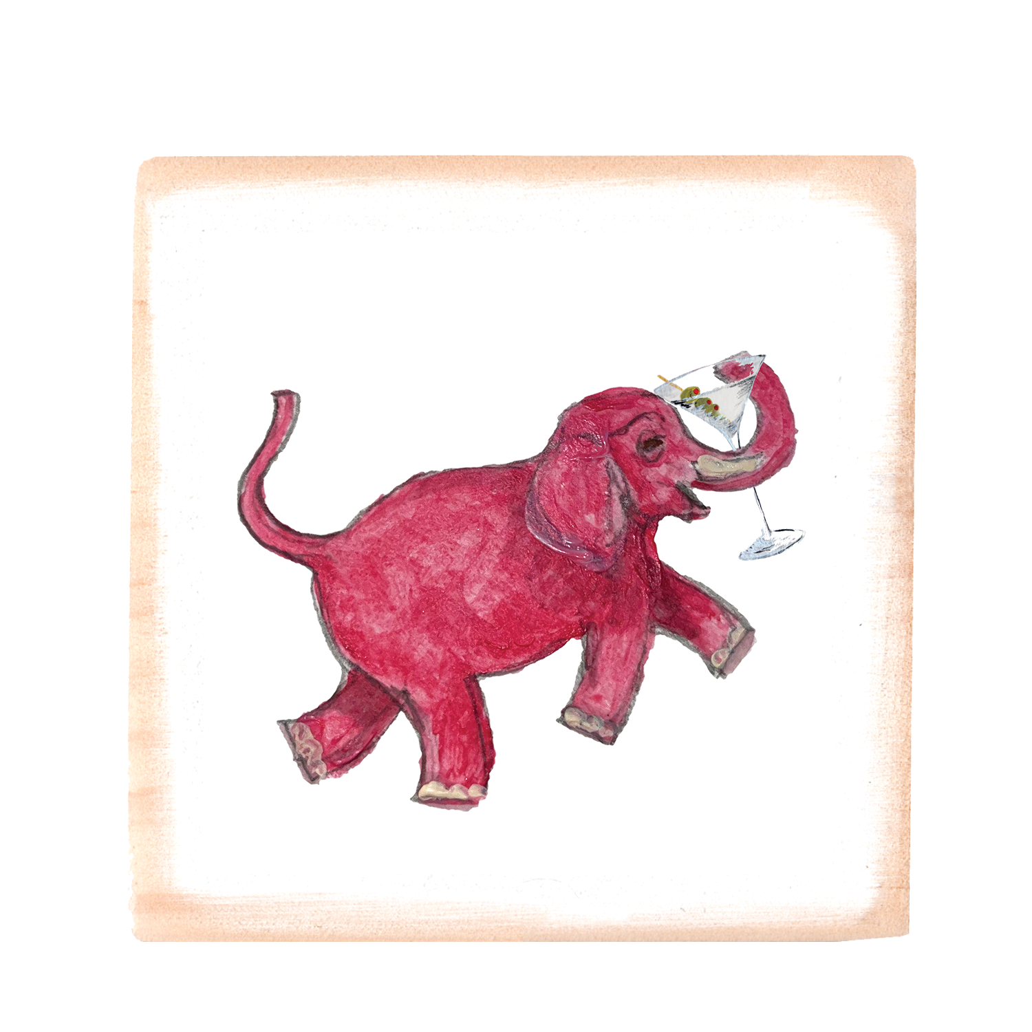 pink elephant with martini square block