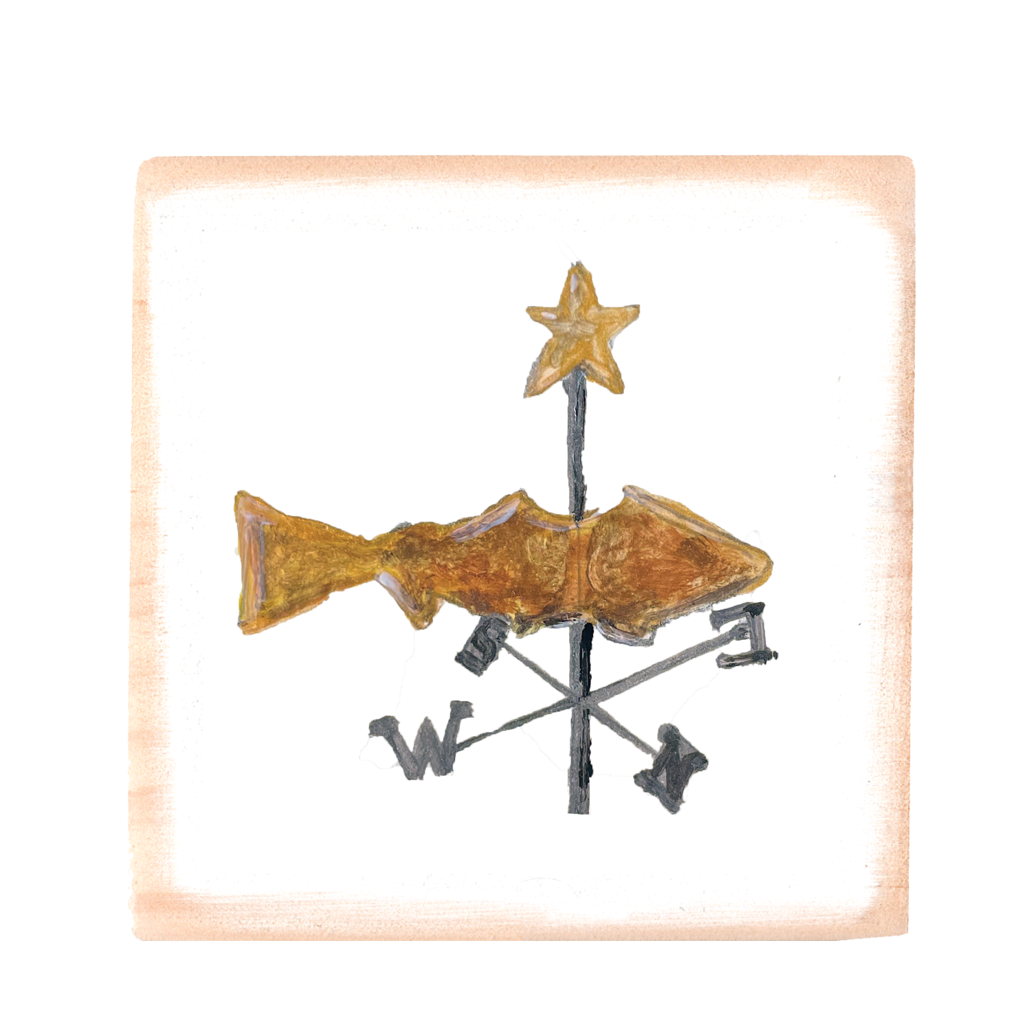 fish weathervane square wood block