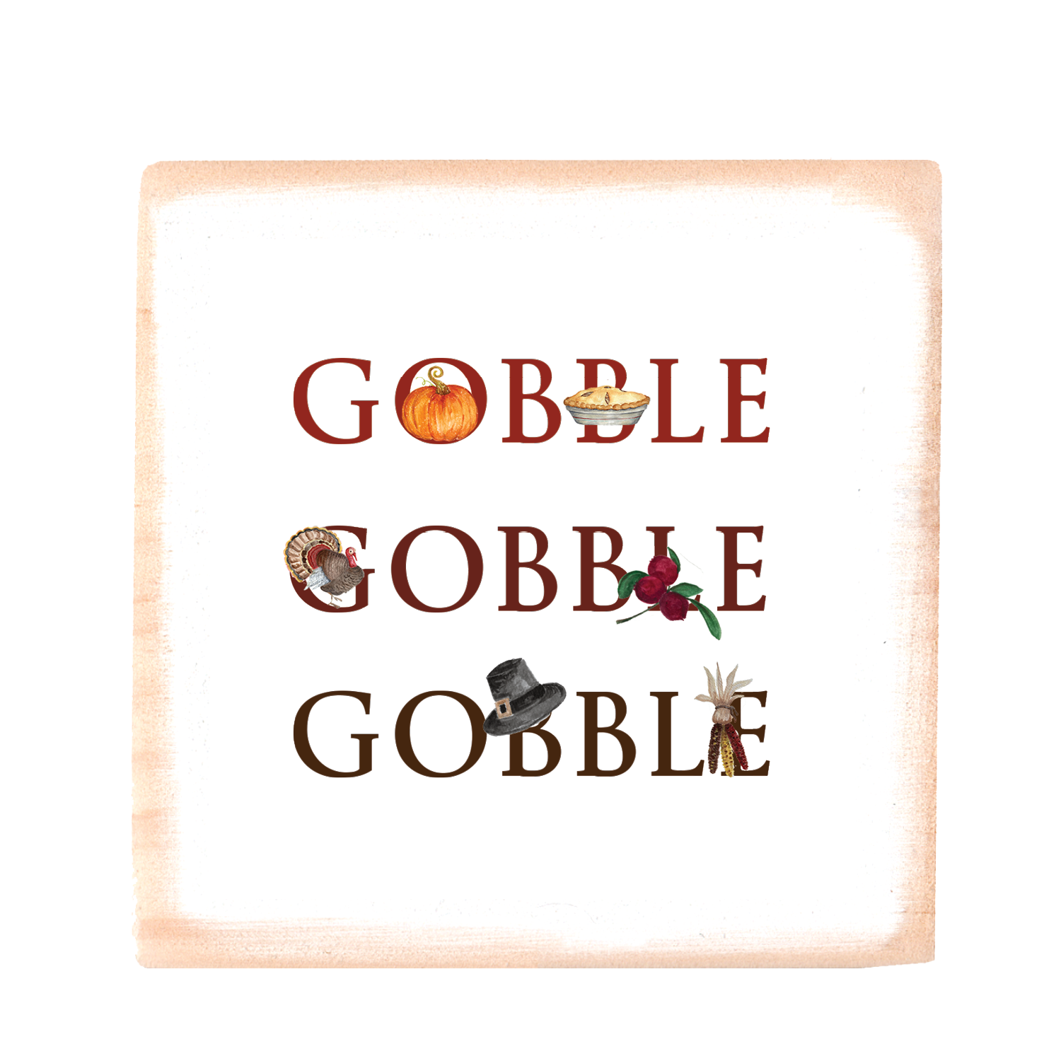 gobble gobble gobble square wood block