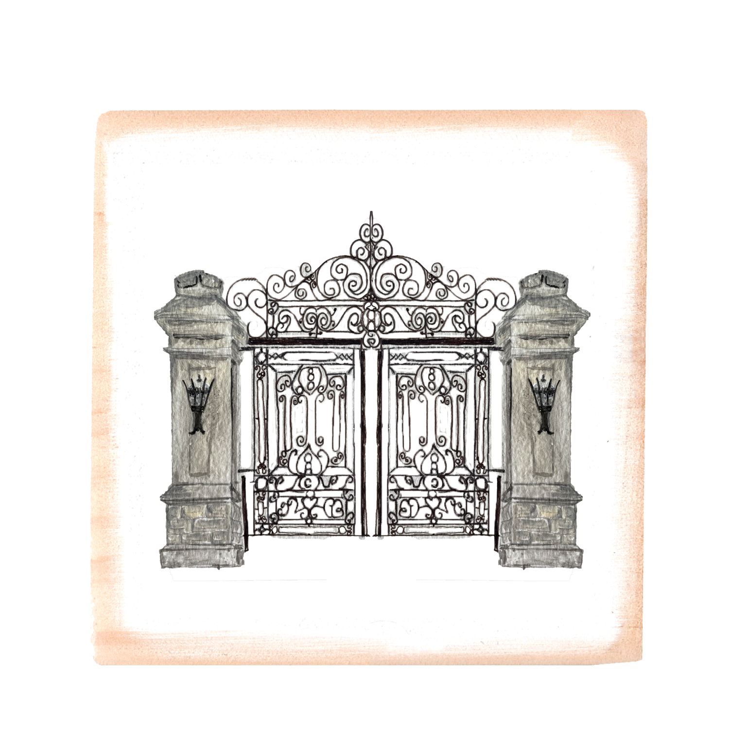 newport mansion gate square wood block