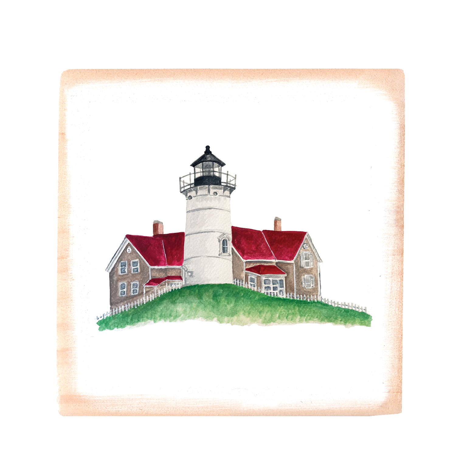 falmouth lighthouse landscape square wood block