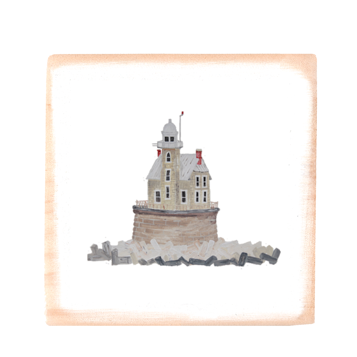 race rock lighthouse square wood block