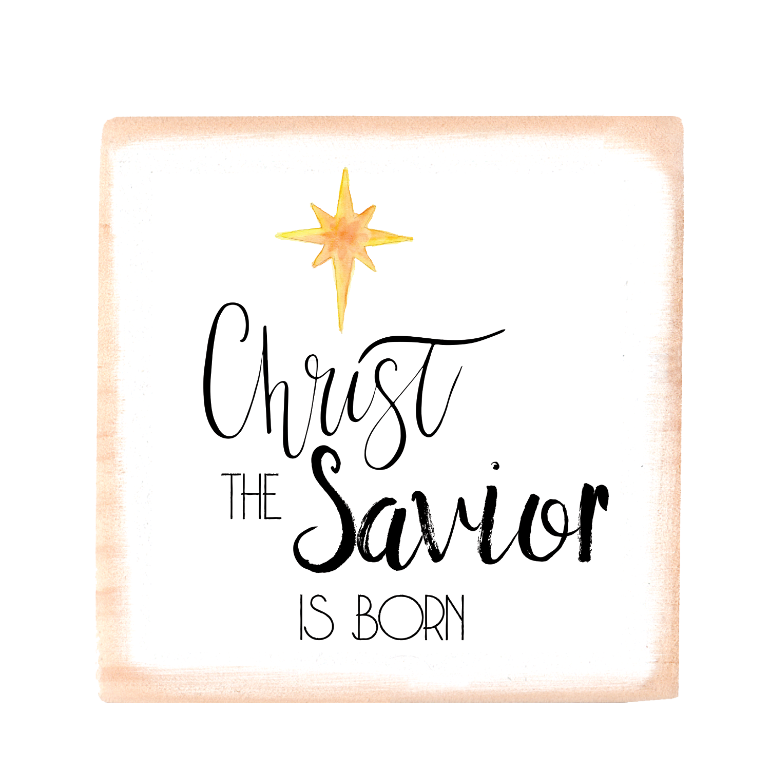 Christ is born square wood block