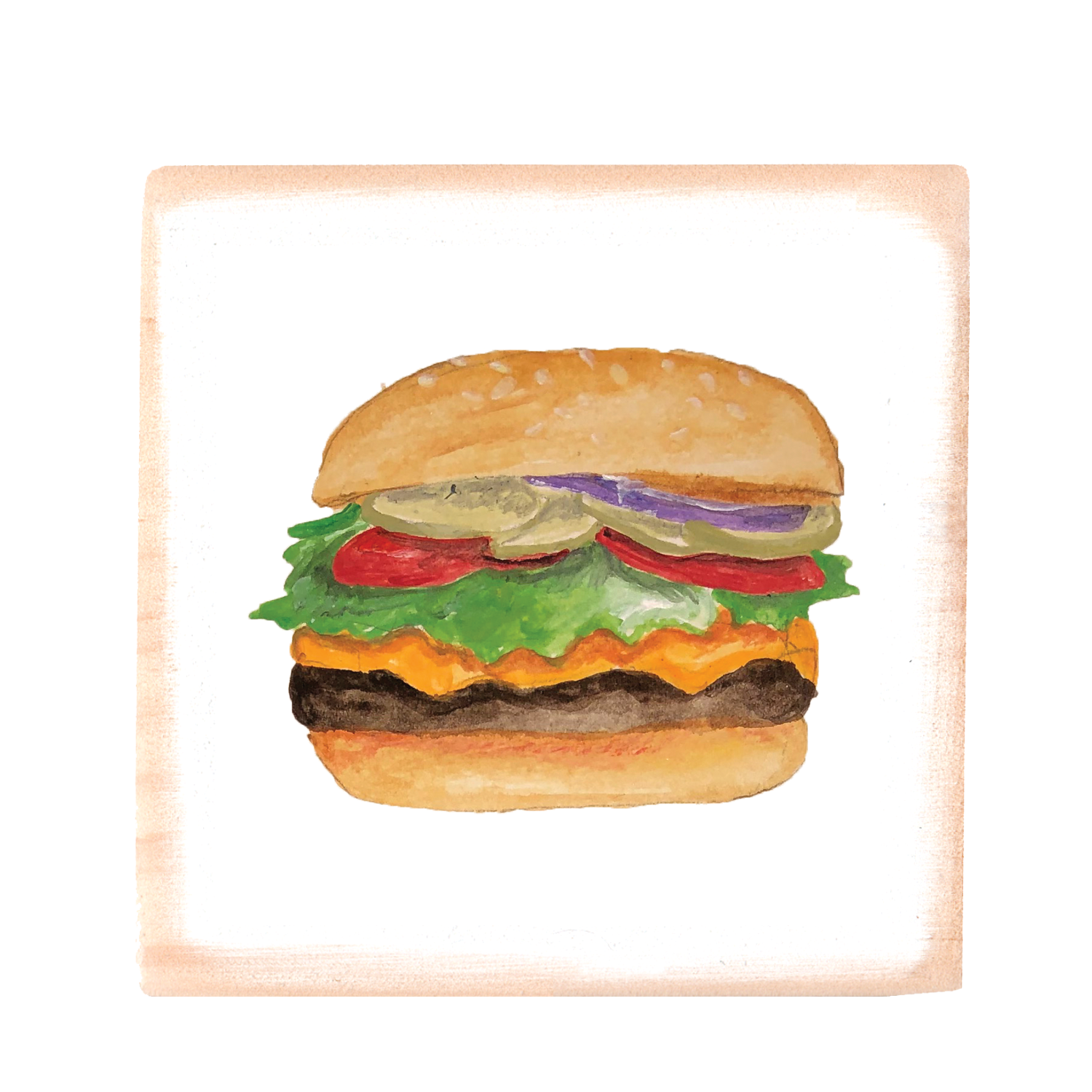 burger square wood block