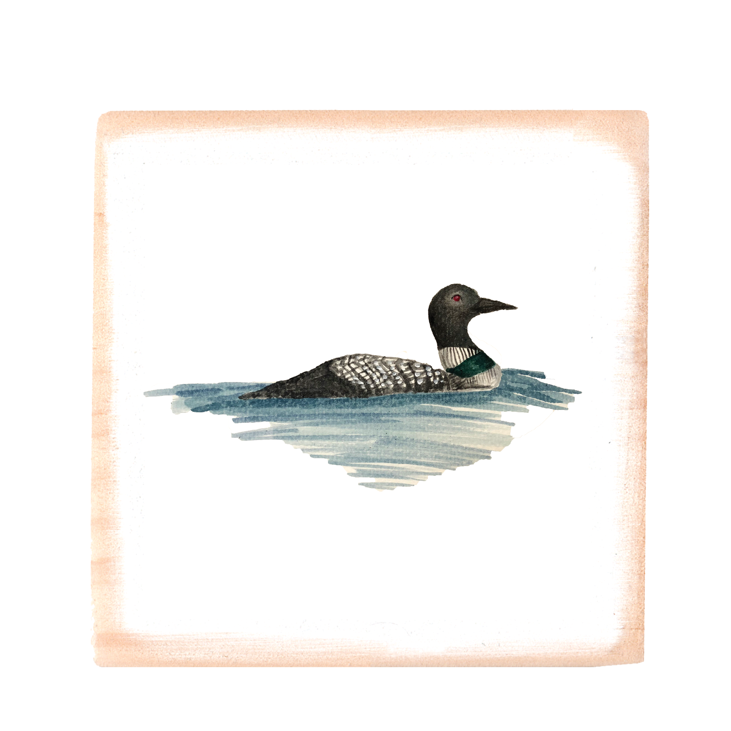loon on water square wood block