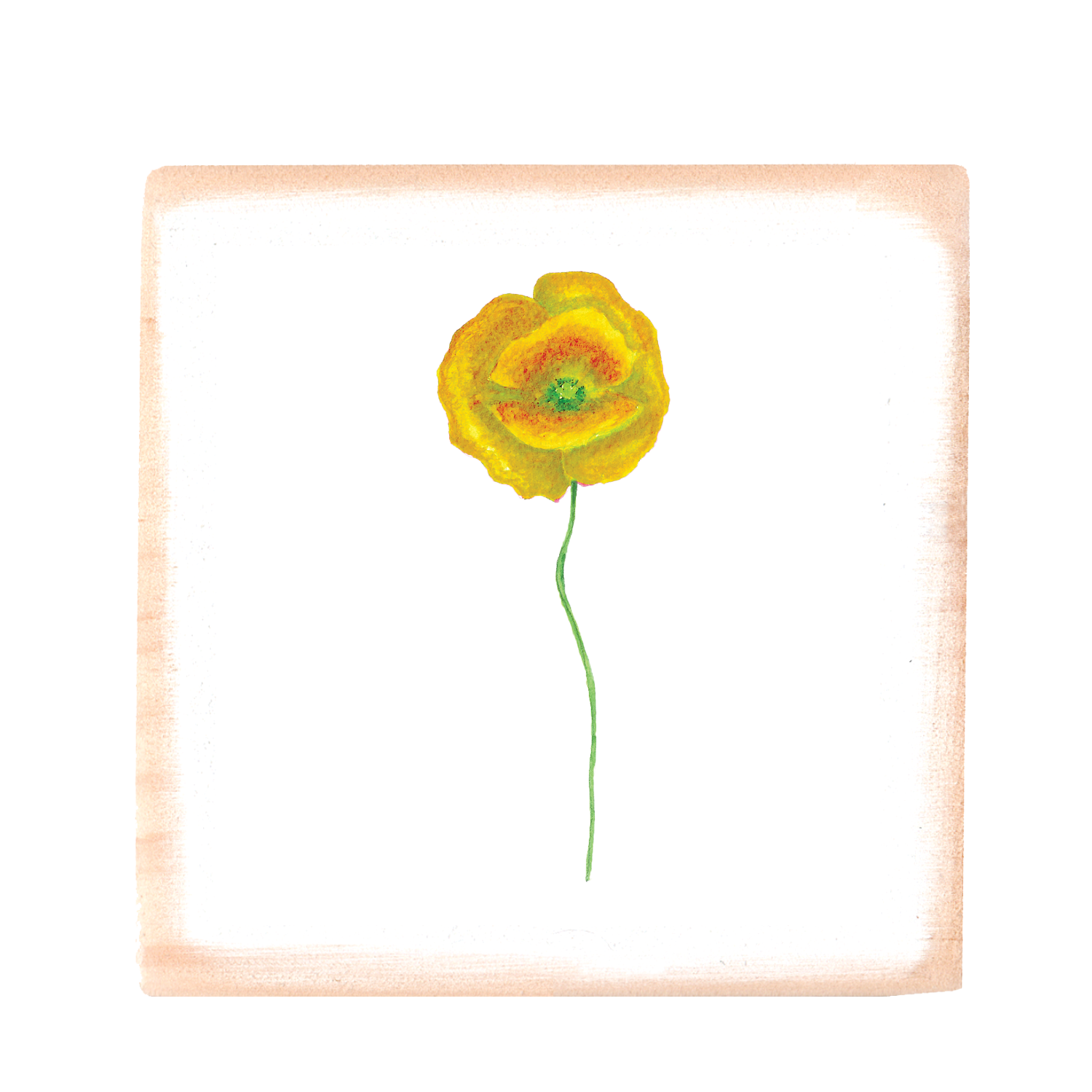 yellow poppy square wood block