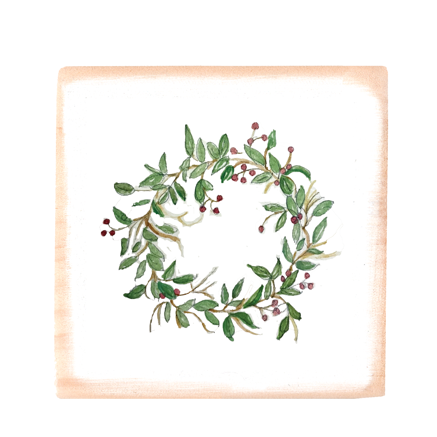 bay leaf wreath square wood block