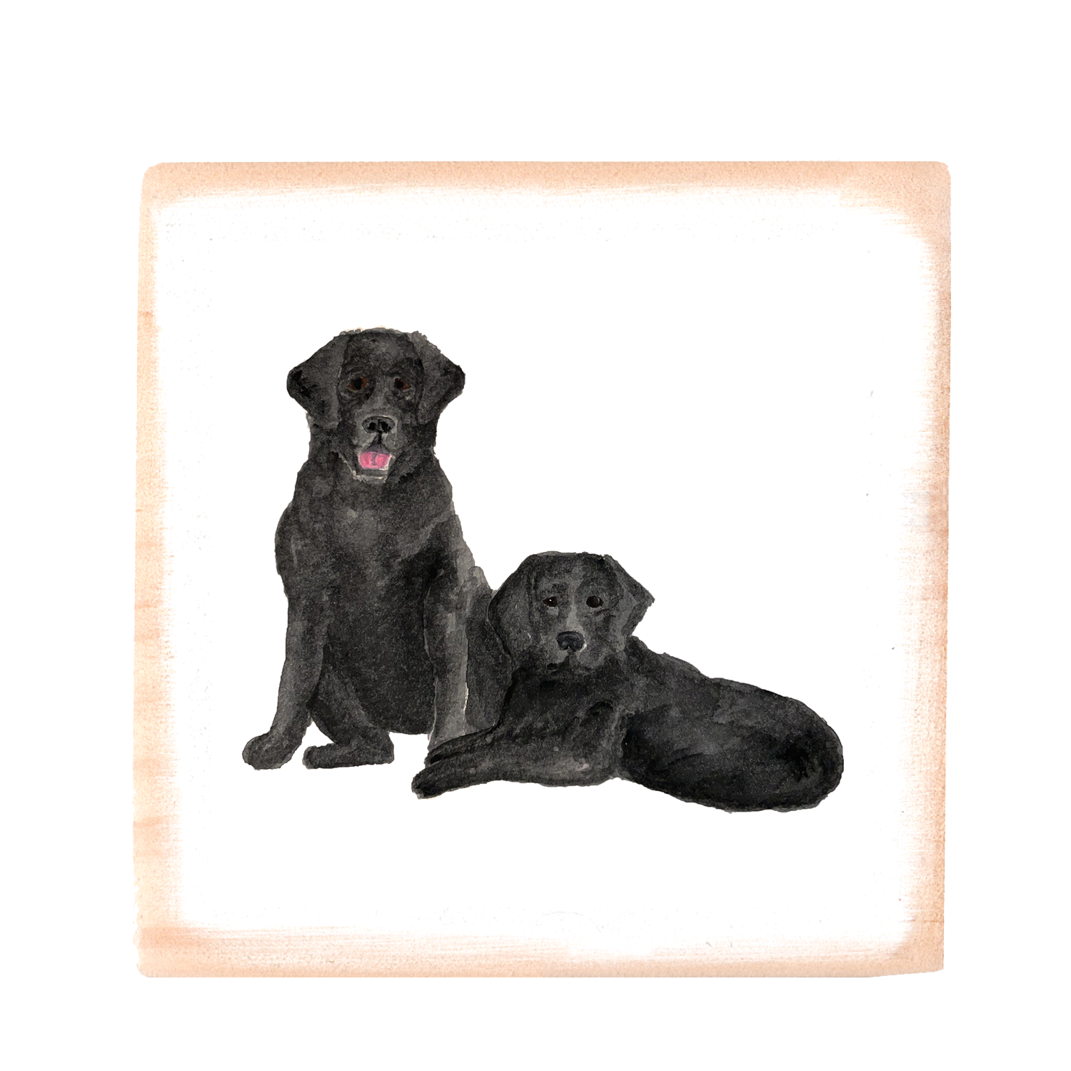 two black labs square wood block