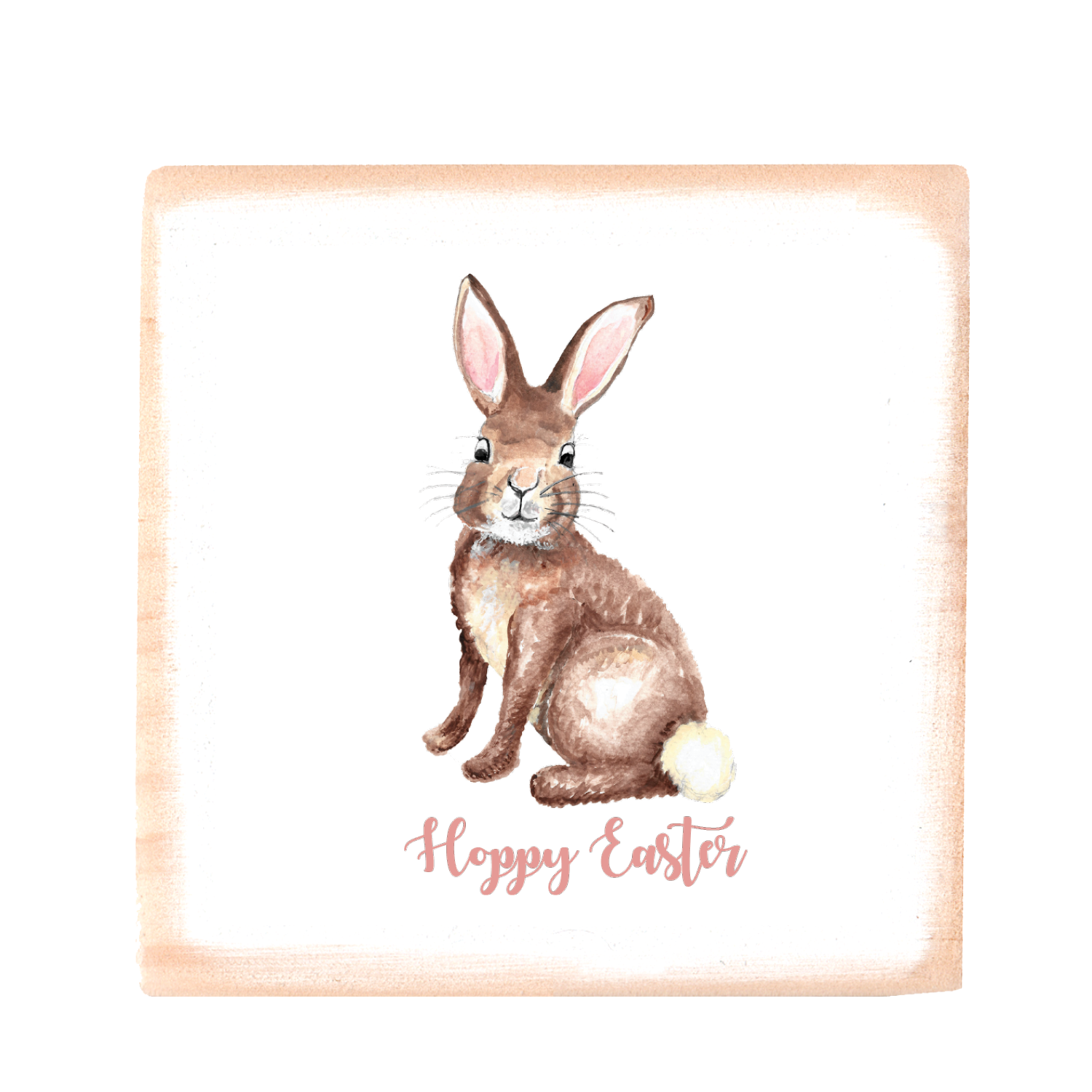 brown bunny with hoppy easter square block