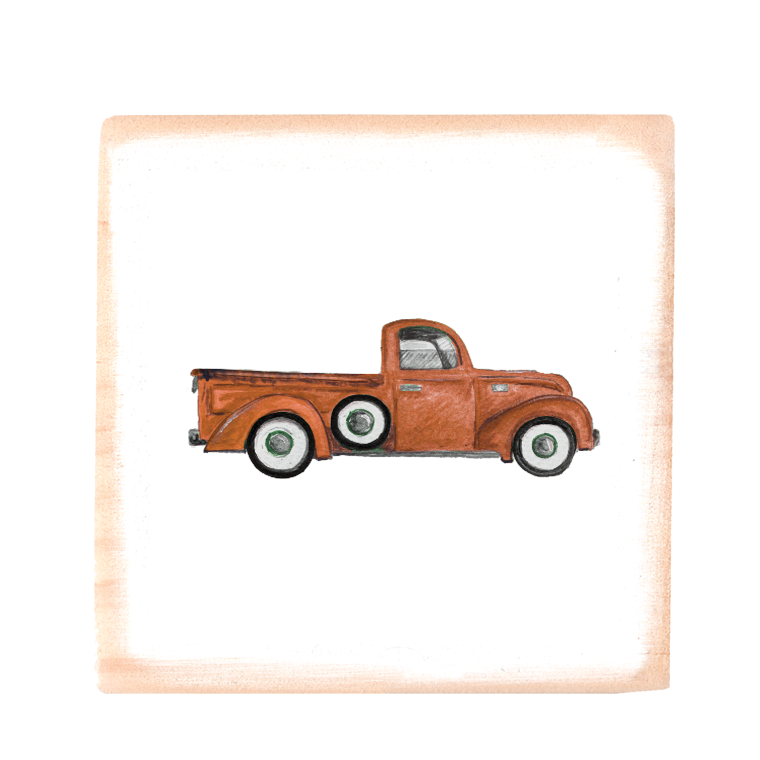 orange truck square wood block