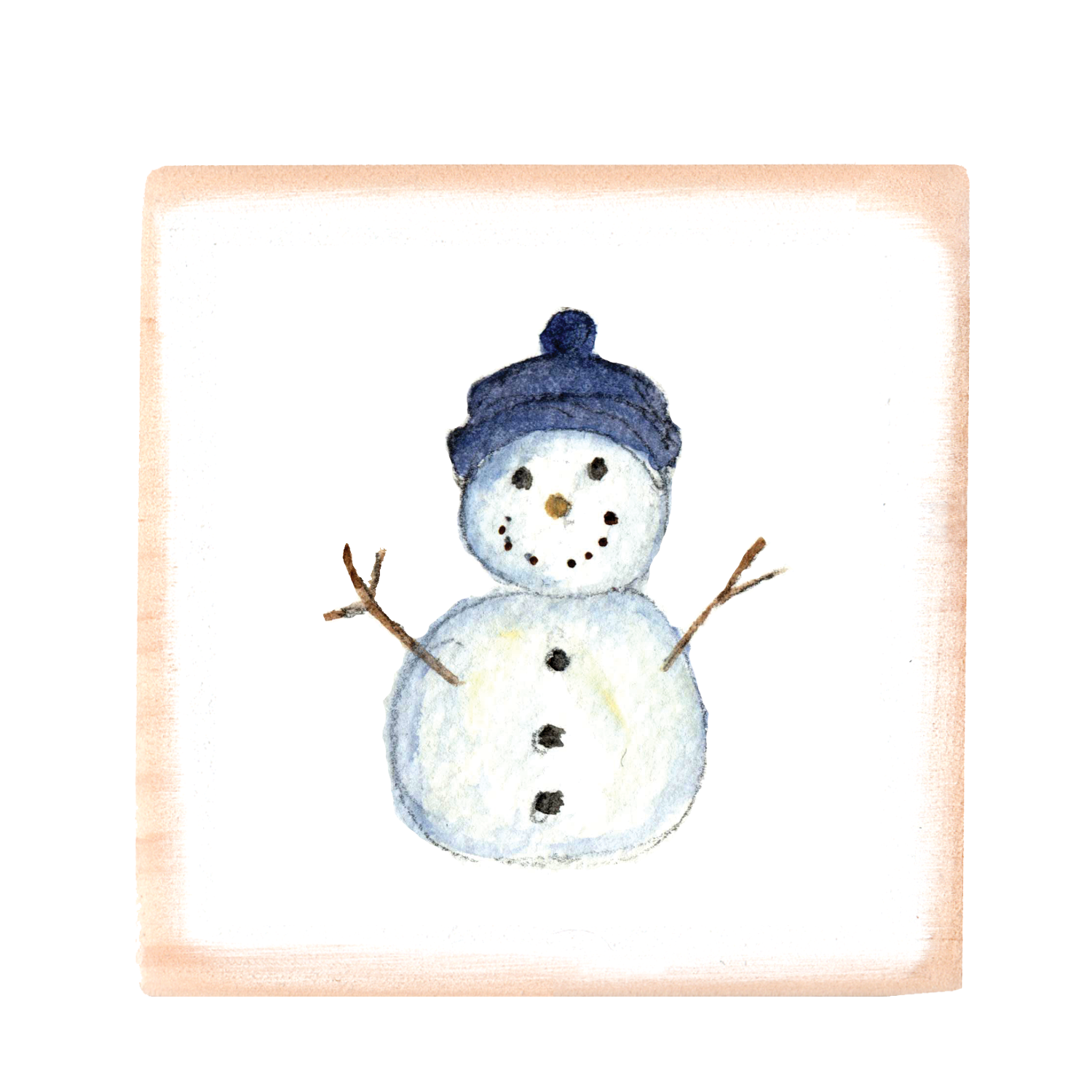 snowman baby square wood block