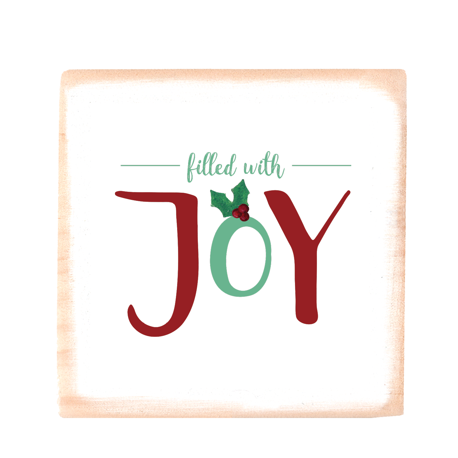 filled with joy square wood block