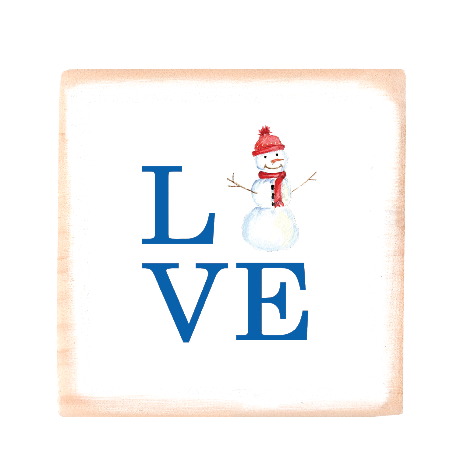 love snowman square wood block