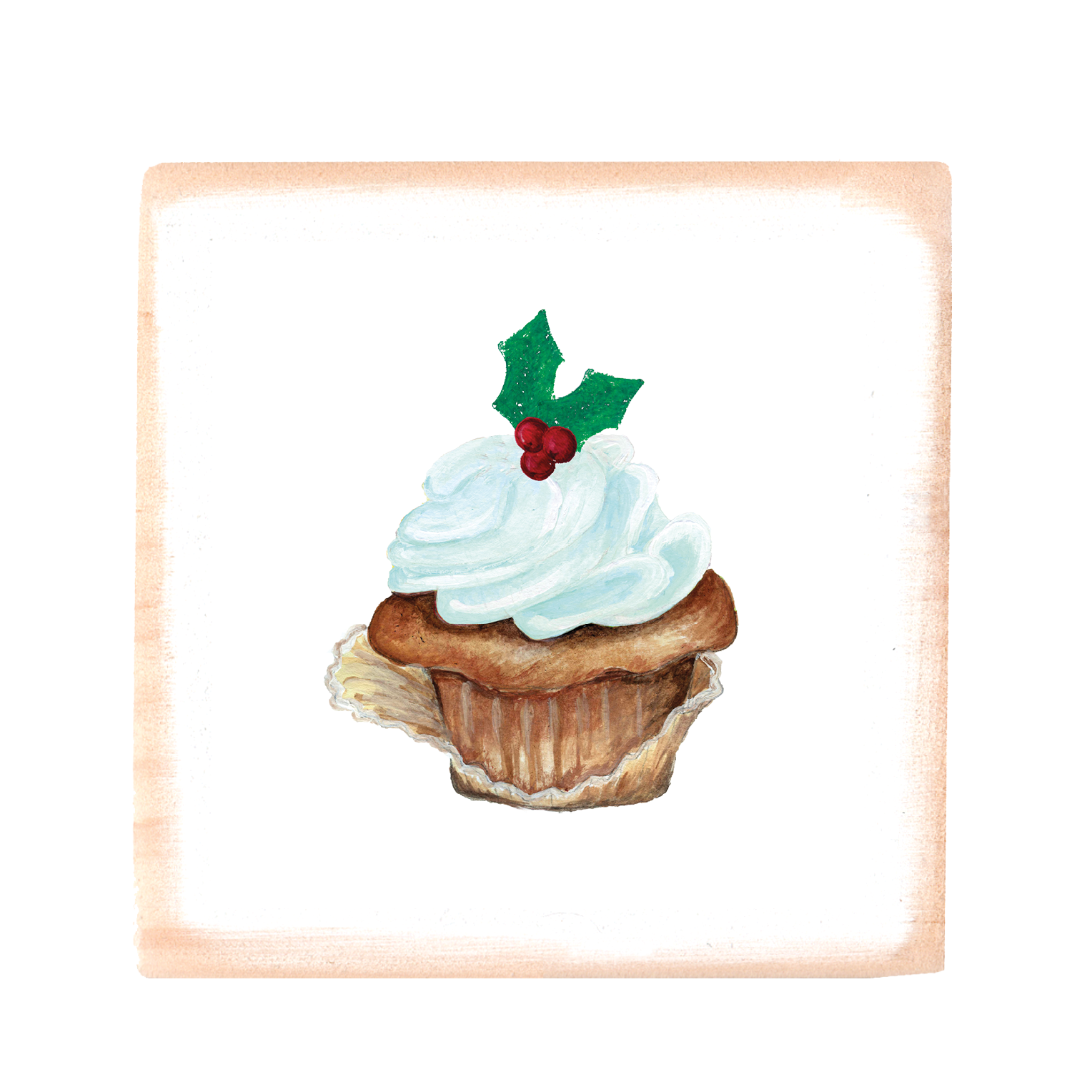 christmas cupcake square wood block