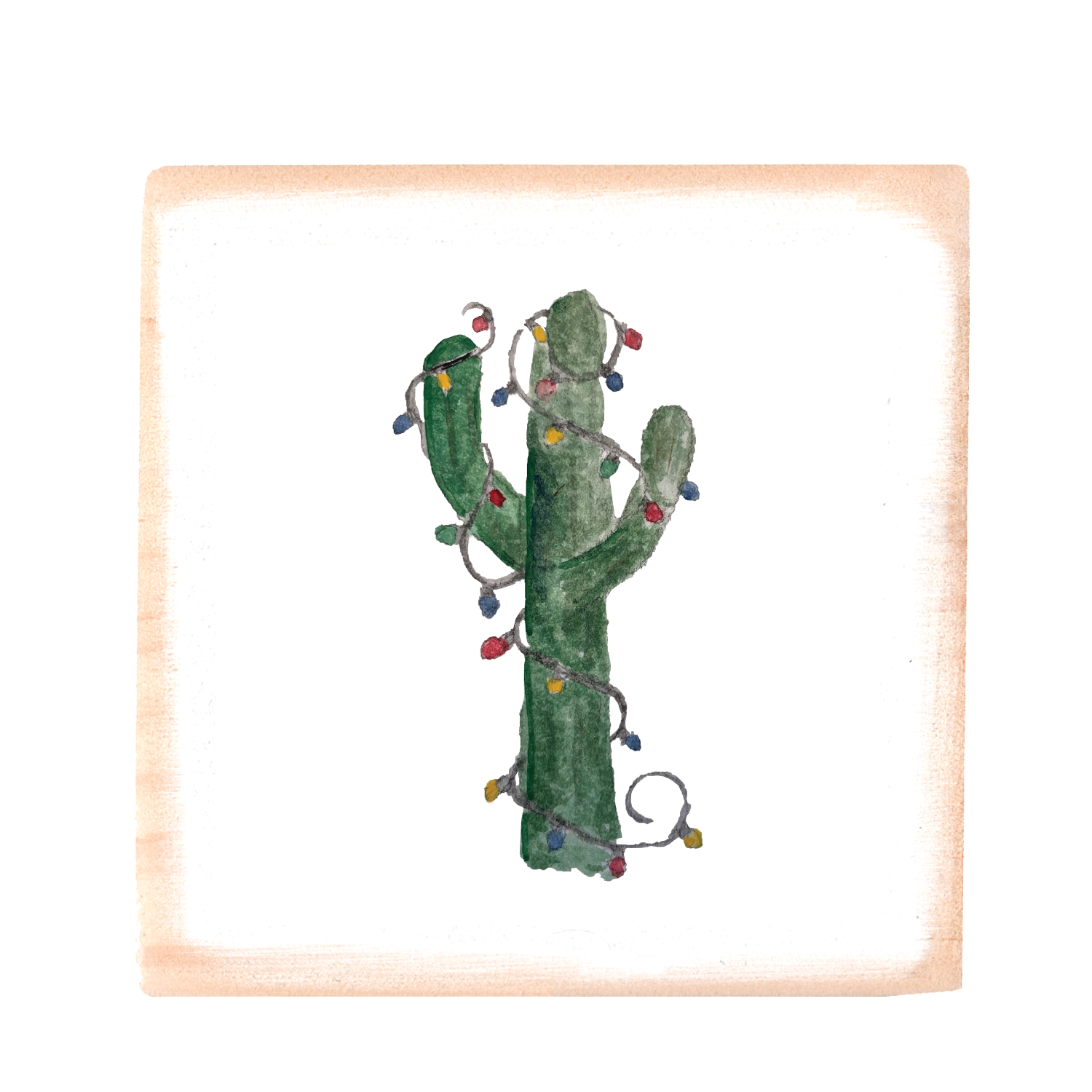 christmas cactus square wood block