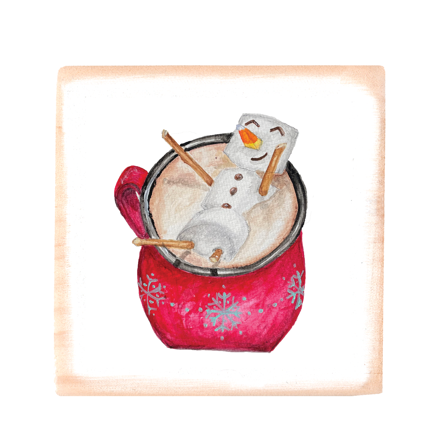 hot cocoa with snowman square block