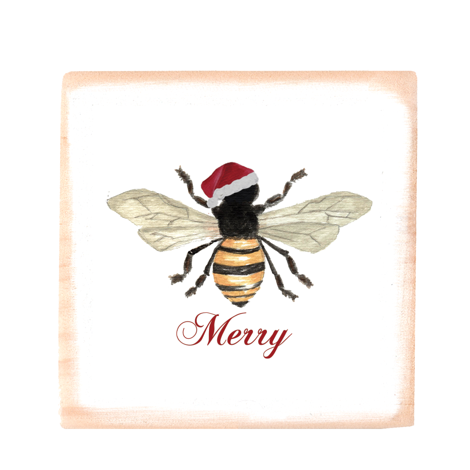 bee merry square wood block