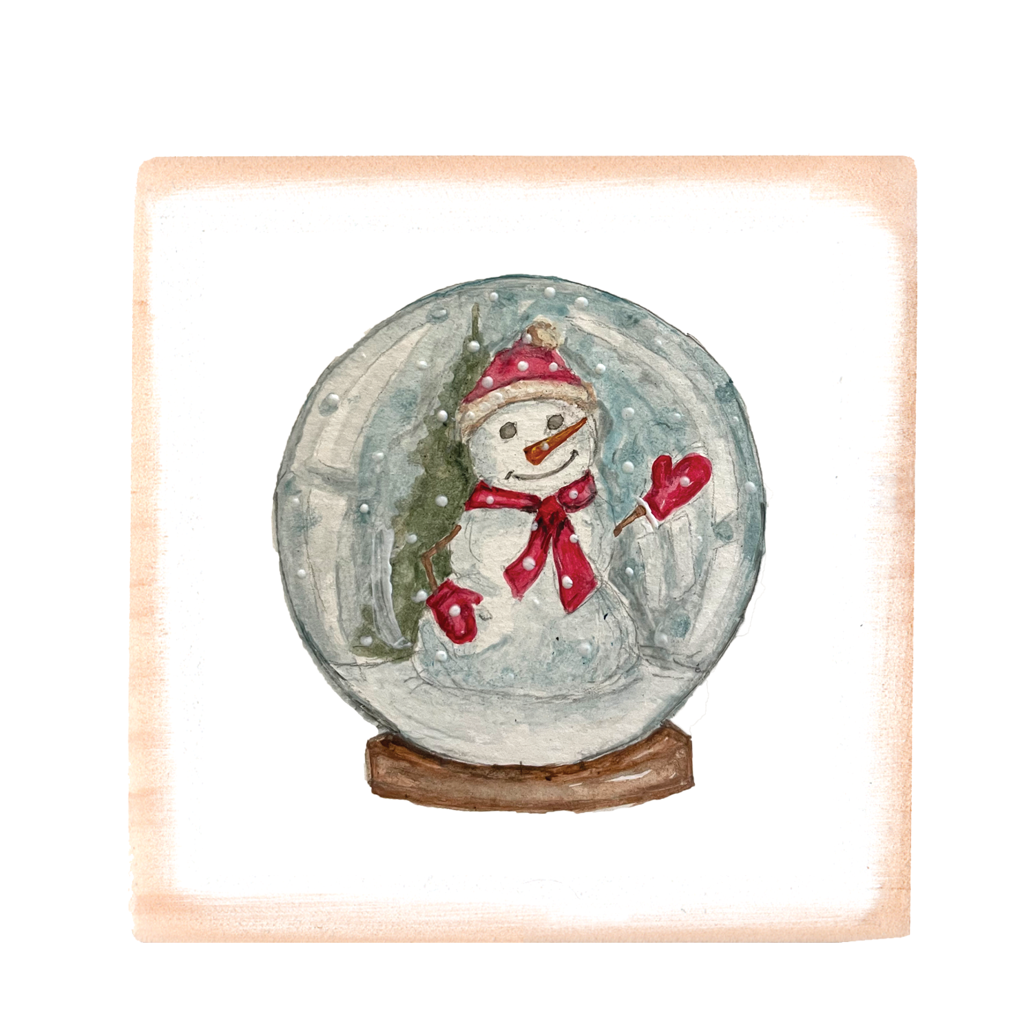 snow globe square wood block